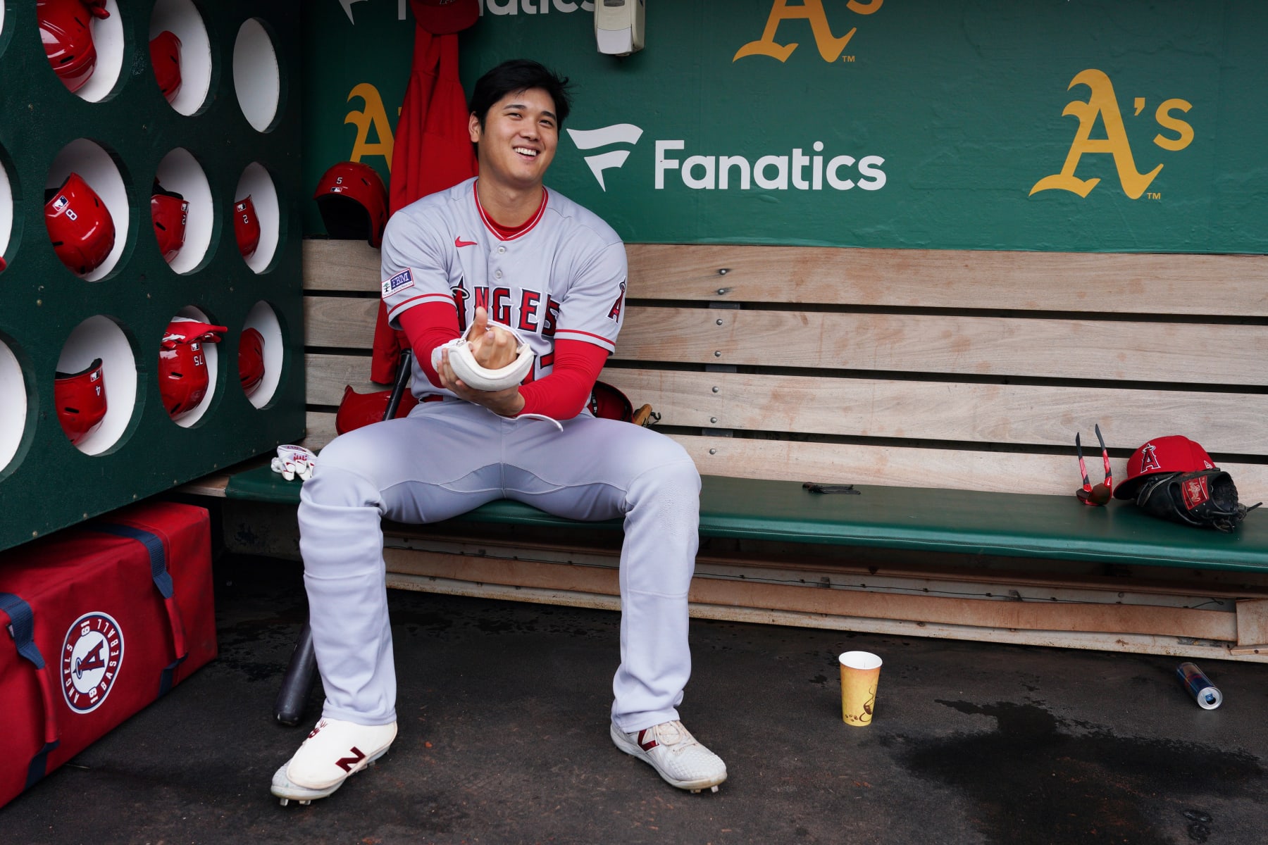 OAKLAND, CA - SEPTEMBER 02: Shohei Ohtani #17 of the Los Angeles Angels looks on prior to the game between the Los Angeles Angels and the Oakland Athletics at RingCentral Coliseum on Saturday, September 2, 2023 in Oakland, California. (Photo by Loren Elliott/MLB Photos via Getty Images)