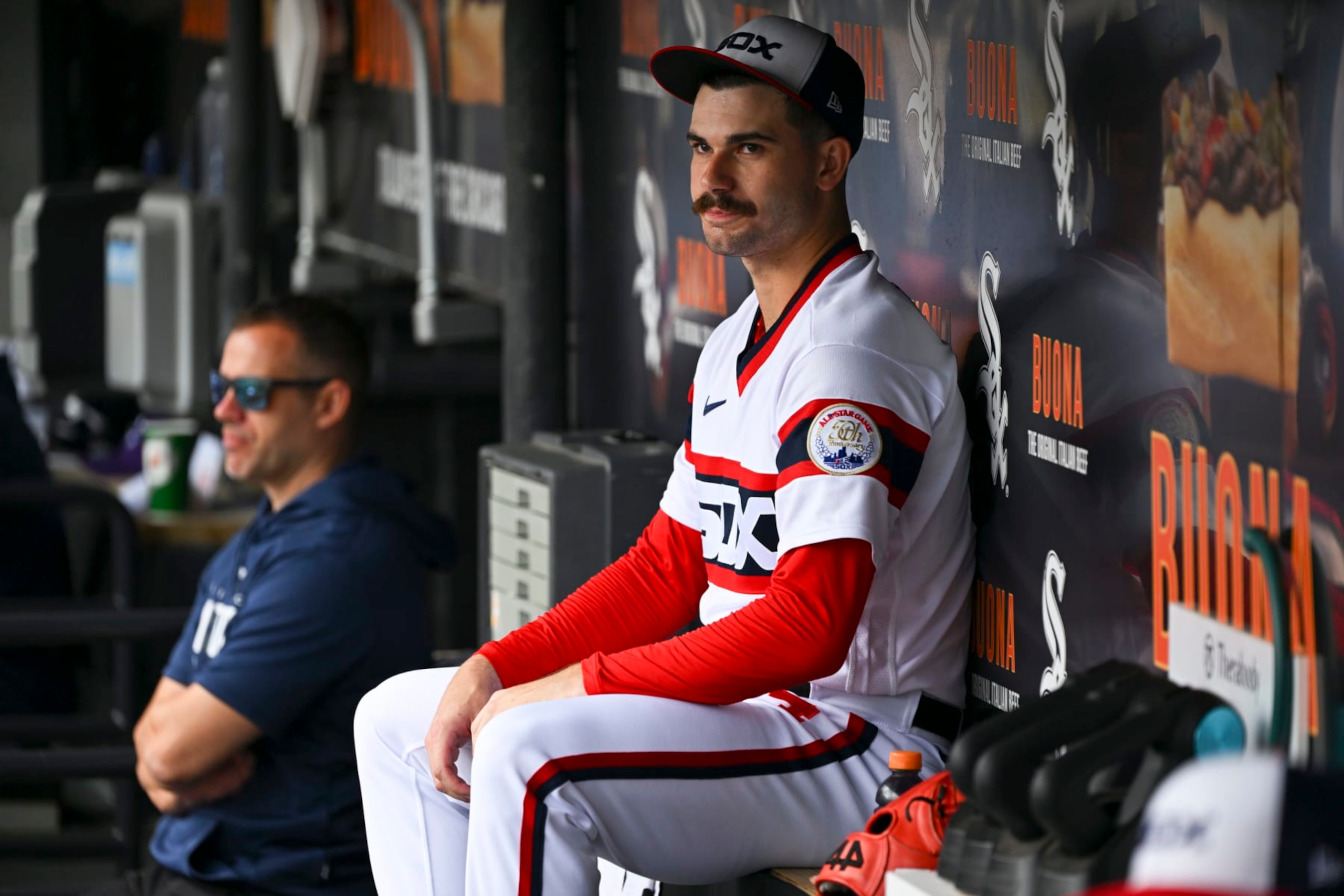 CHICAGO, ILLINOIS - SEPTEMBER 17: Dylan Cease #84 of the Chicago White Sox sits in the dugout prior to a game against the Minnesota Twins at Guaranteed Rate Field on September 17, 2023 in Chicago, Illinois. (Photo by Nuccio DiNuzzo/Getty Images)