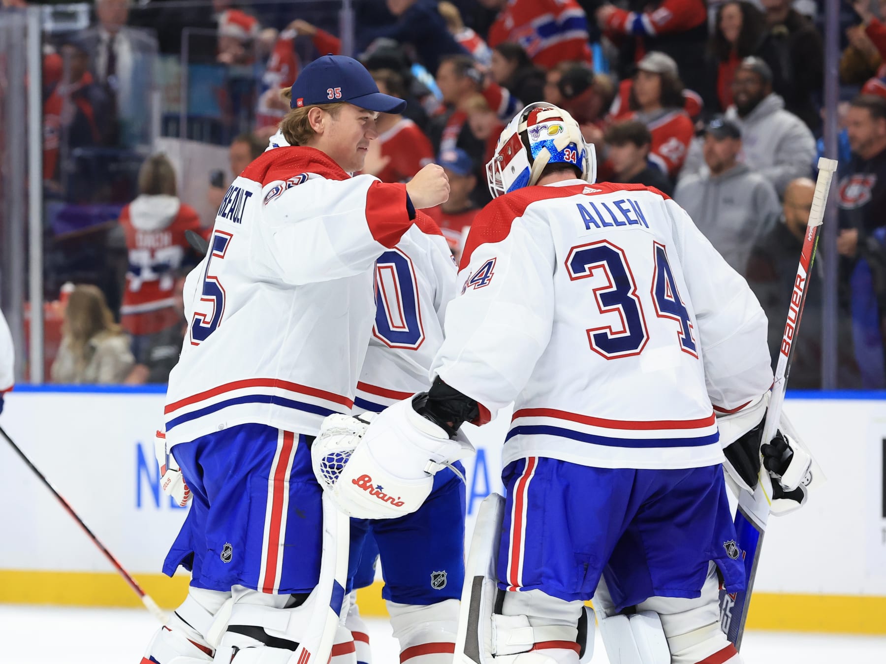 Montreal Canadiens goaltenders Sam Montembeault (left) and Jake Allen.