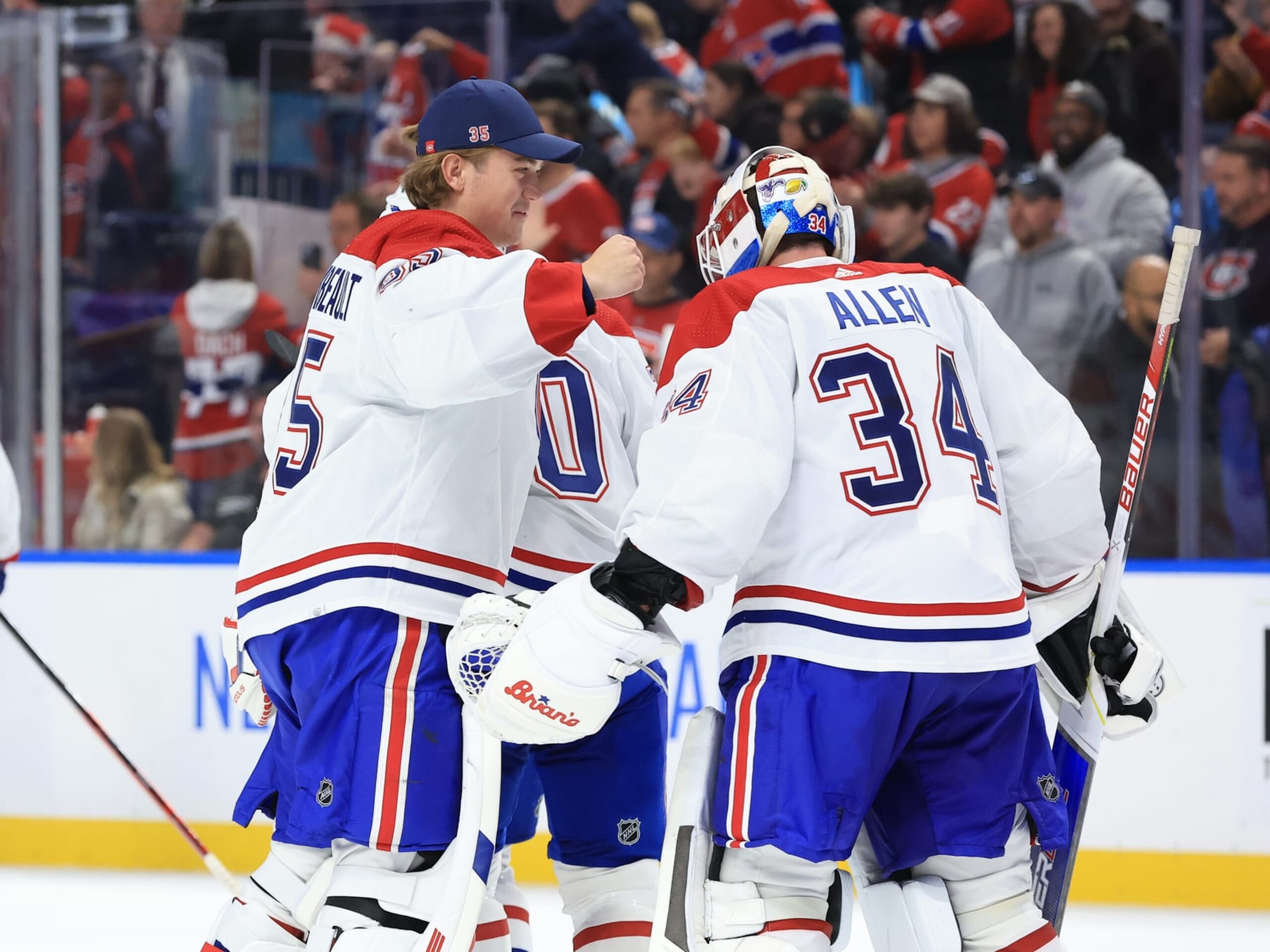 Montreal Canadiens goaltenders Sam Montembeault (left) and Jake Allen. Montreal Canadiens goaltenders Sam Montembeault (left) and Jake Allen.