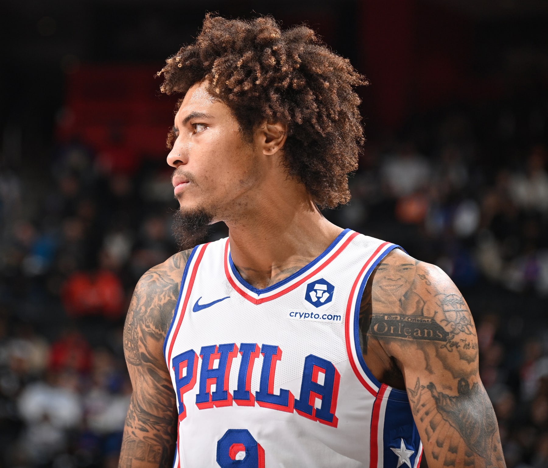 DETROIT, MI - NOVEMBER 10: Kelly Oubre Jr. #9 of the Philadelphia 76ers looks on during the game against the Detroit Pistons during the In-Season Tournament on November 10, 2023 at Little Caesars Arena in Detroit, Michigan. NOTE TO USER: User expressly acknowledges and agrees that, by downloading and/or using this photograph, User is consenting to the terms and conditions of the Getty Images License Agreement. Mandatory Copyright Notice: Copyright 2023 NBAE (Photo by Chris Schwegler/NBAE via Getty Images)