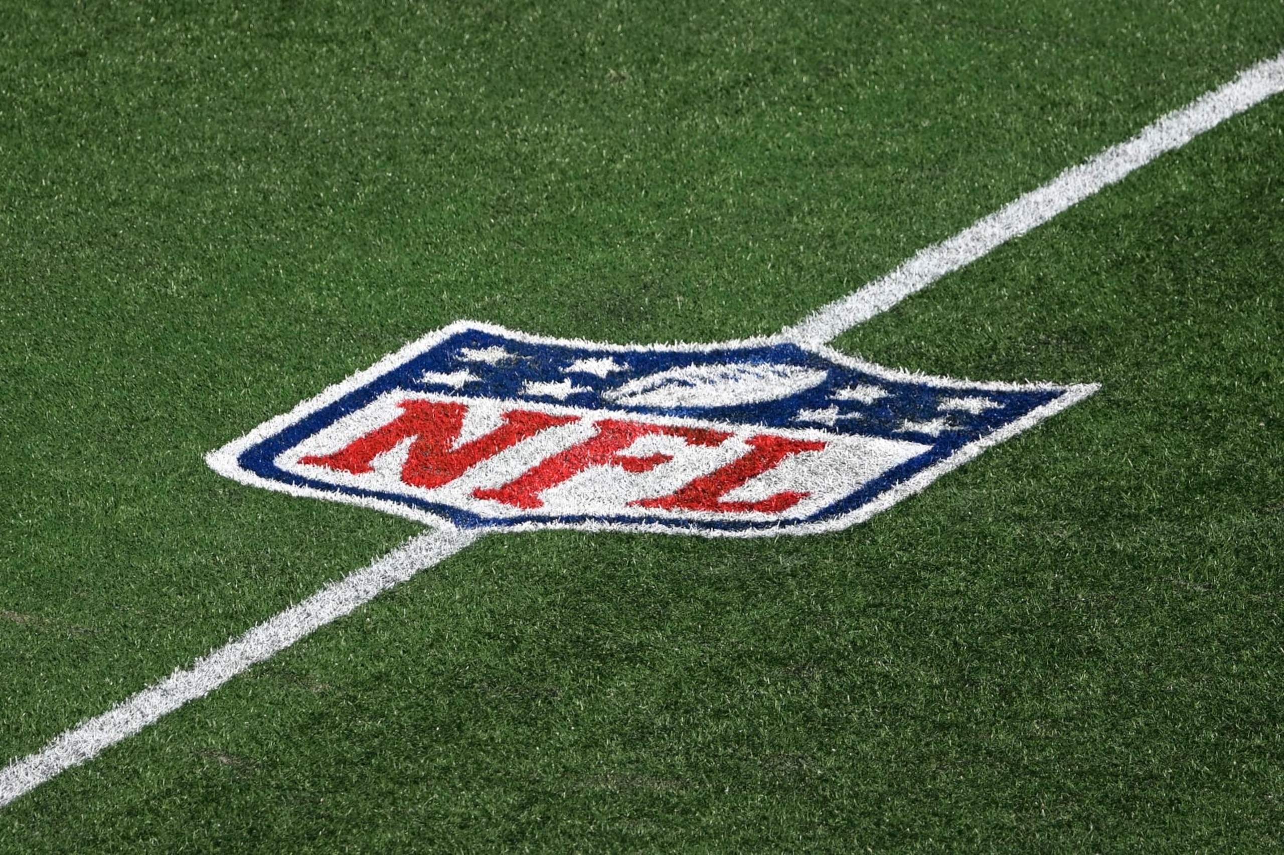 CHARLOTTE, NORTH CAROLINA - OCTOBER 29: The National Football League logo is seen on the field as the Carolina Panthers play the Houston Texans in the first quarter at Bank of America Stadium on October 29, 2023 in Charlotte, North Carolina. (Photo by Eakin Howard/Getty Images)