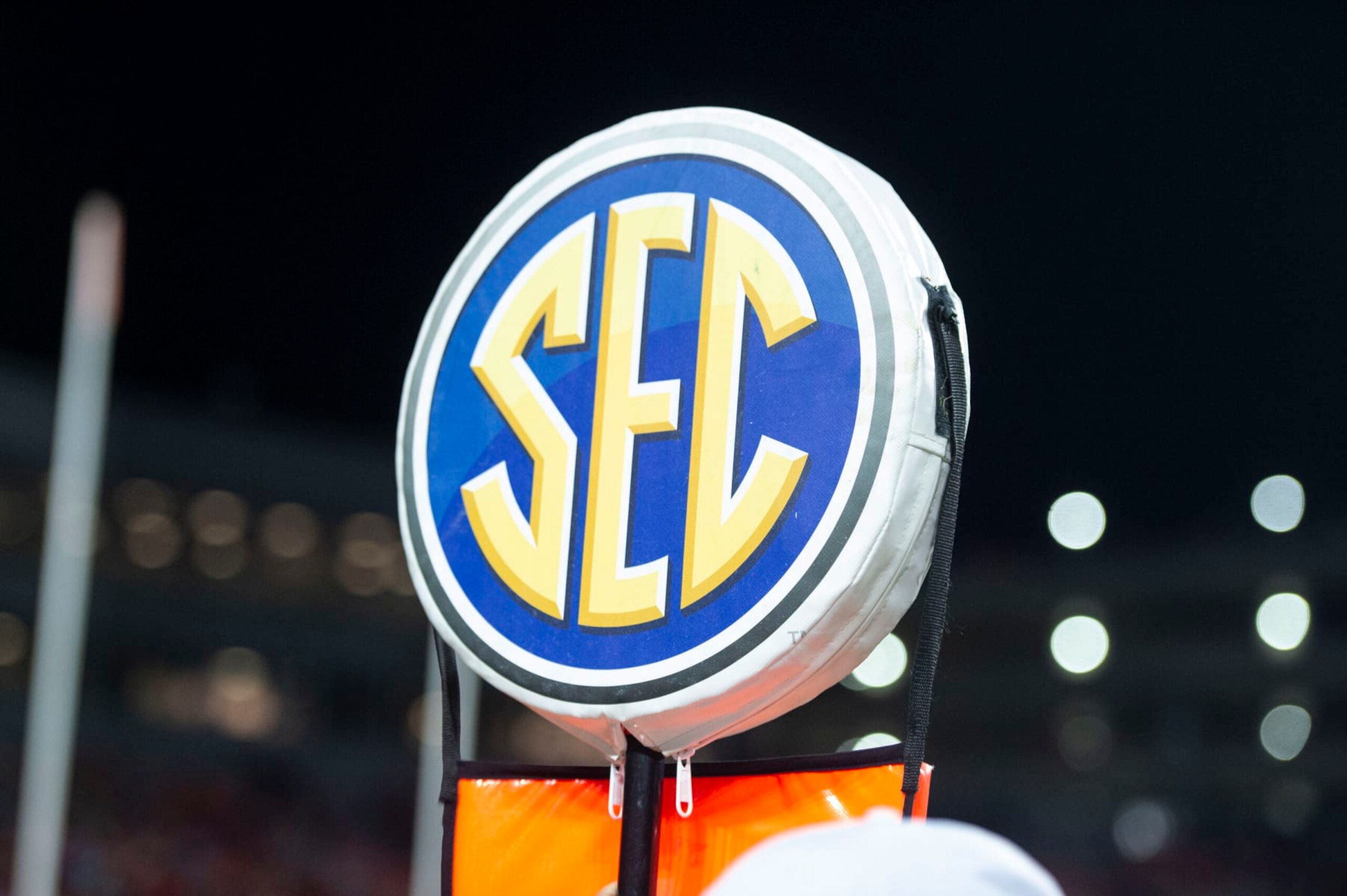 AUBURN, ALABAMA - OCTOBER 21: General view of the Southeastern Conference logo during the matchup between the Auburn Tigers and the Mississippi Rebels at Jordan-Hare Stadium on October 21, 2023 in Auburn, Alabama. (Photo by Michael Chang/Getty Images) AUBURN, ALABAMA - OCTOBER 21: General view of the Southeastern Conference logo during the matchup between the Auburn Tigers and the Mississippi Rebels at Jordan-Hare Stadium on October 21, 2023 in Auburn, Alabama. (Photo by Michael Chang/Getty Images)