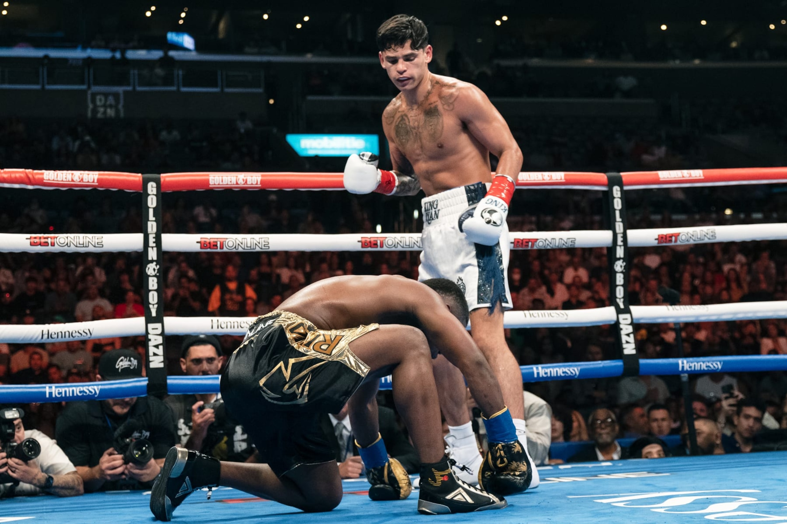 Ryan Garcia after knocking down Javier Fortuna. Ryan Garcia after knocking down Javier Fortuna.