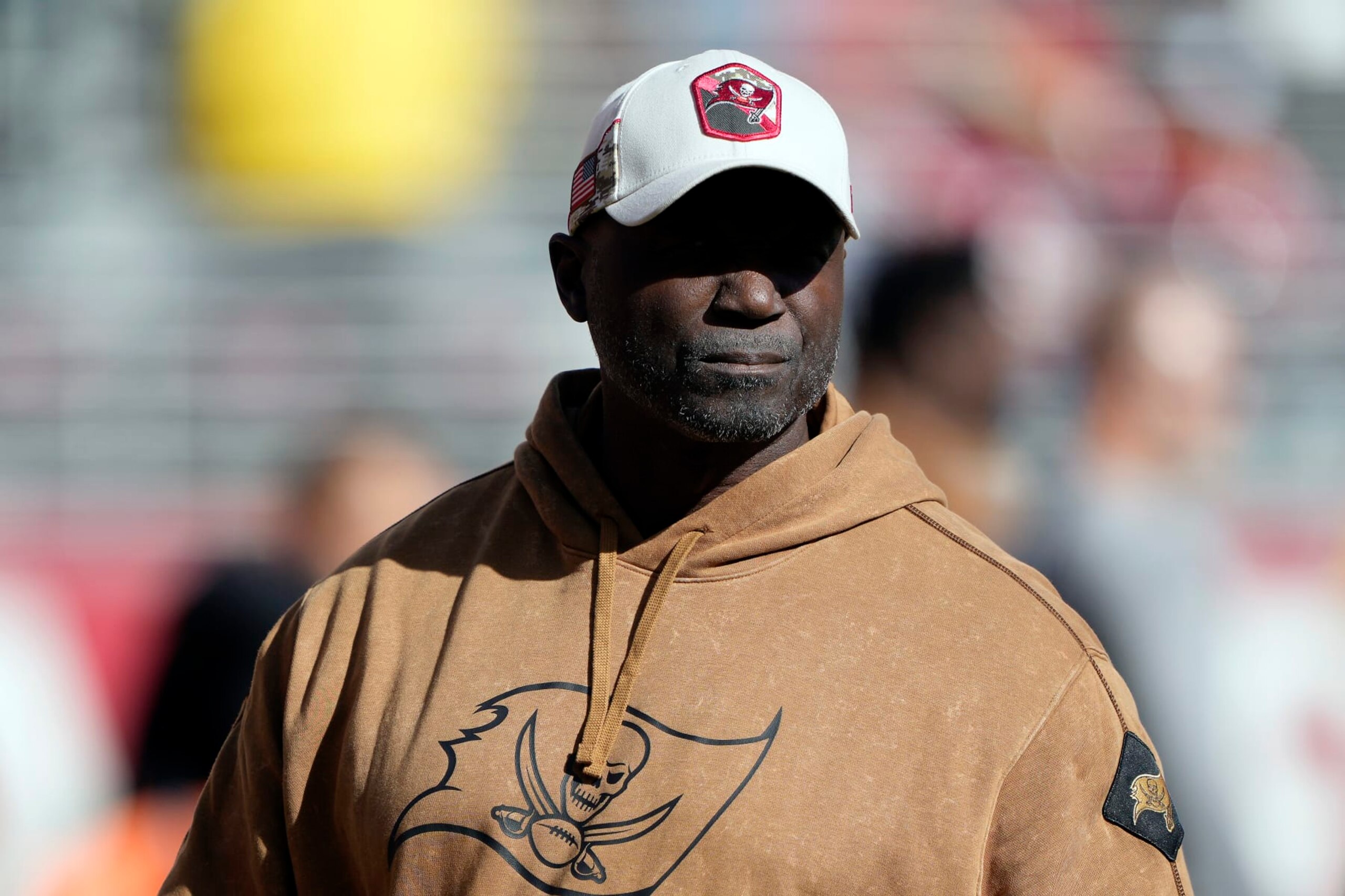 SANTA CLARA, CALIFORNIA - NOVEMBER 19: Head coach Todd Bowles of the Tampa Bay Buccaneers looks on prior to a game against the San Francisco 49ers at Levi's Stadium on November 19, 2023 in Santa Clara, California. (Photo by Thearon W. Henderson/Getty Images)
