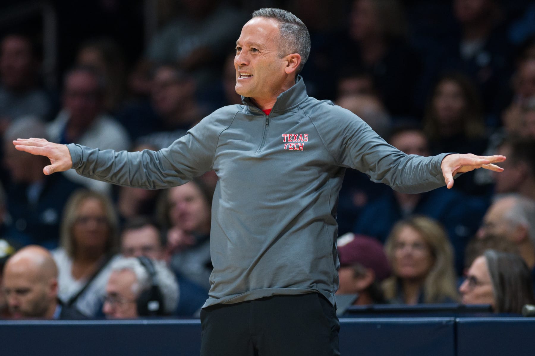 INDIANAPOLIS, IN - NOVEMBER 30: Texas Tech Red Raiders head coach Grant McCasland on the sidelines during the men's college basketball game between the Butler Bulldogs and Texas Tech Red Raiders on November 30, 2023, at Hinkle Fieldhouse in Indianapolis, IN. (Photo by Zach Bolinger/Icon Sportswire via Getty Images)