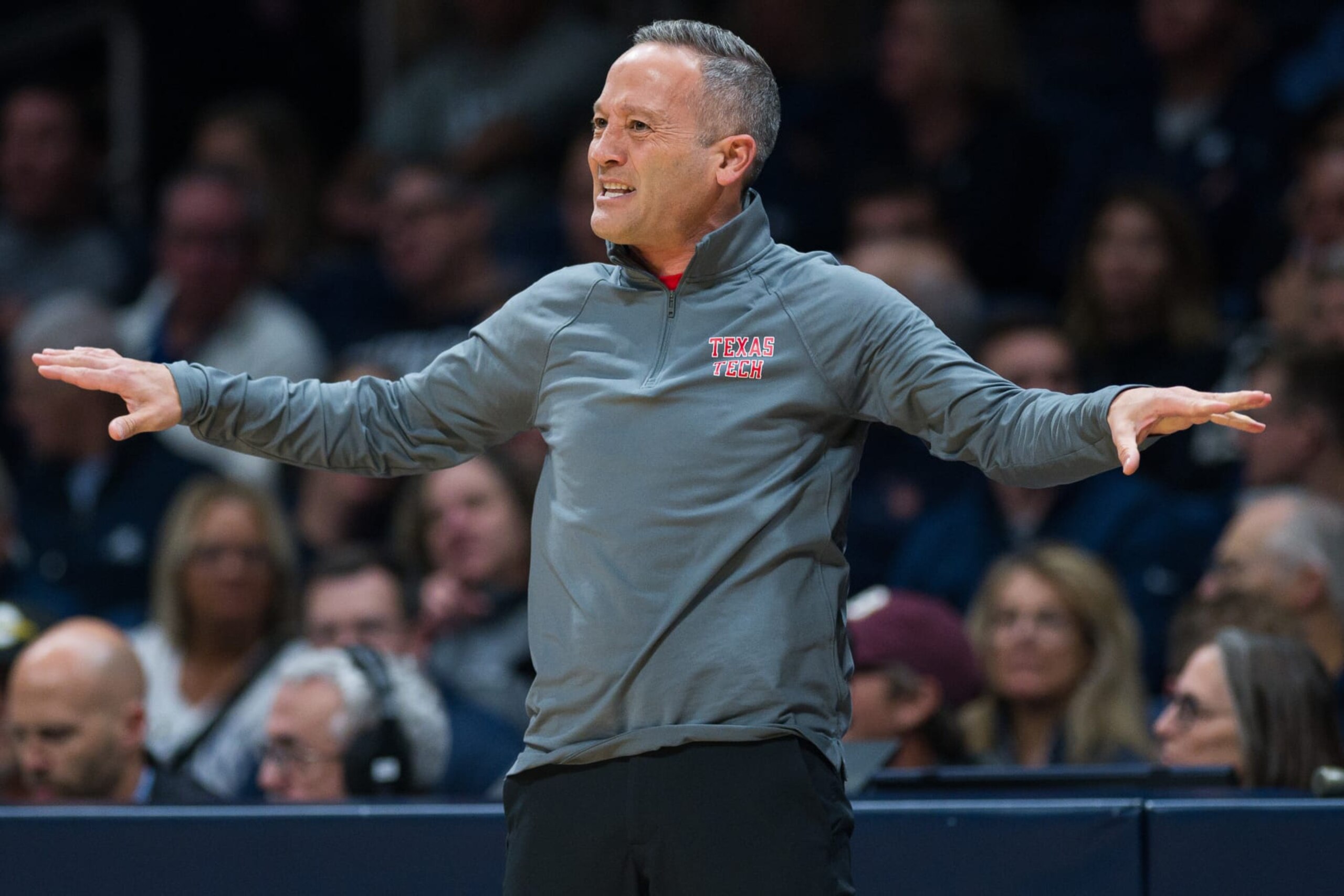 INDIANAPOLIS, IN - NOVEMBER 30: Texas Tech Red Raiders head coach Grant McCasland on the sidelines during the men's college basketball game between the Butler Bulldogs and Texas Tech Red Raiders on November 30, 2023, at Hinkle Fieldhouse in Indianapolis, IN. (Photo by Zach Bolinger/Icon Sportswire via Getty Images)