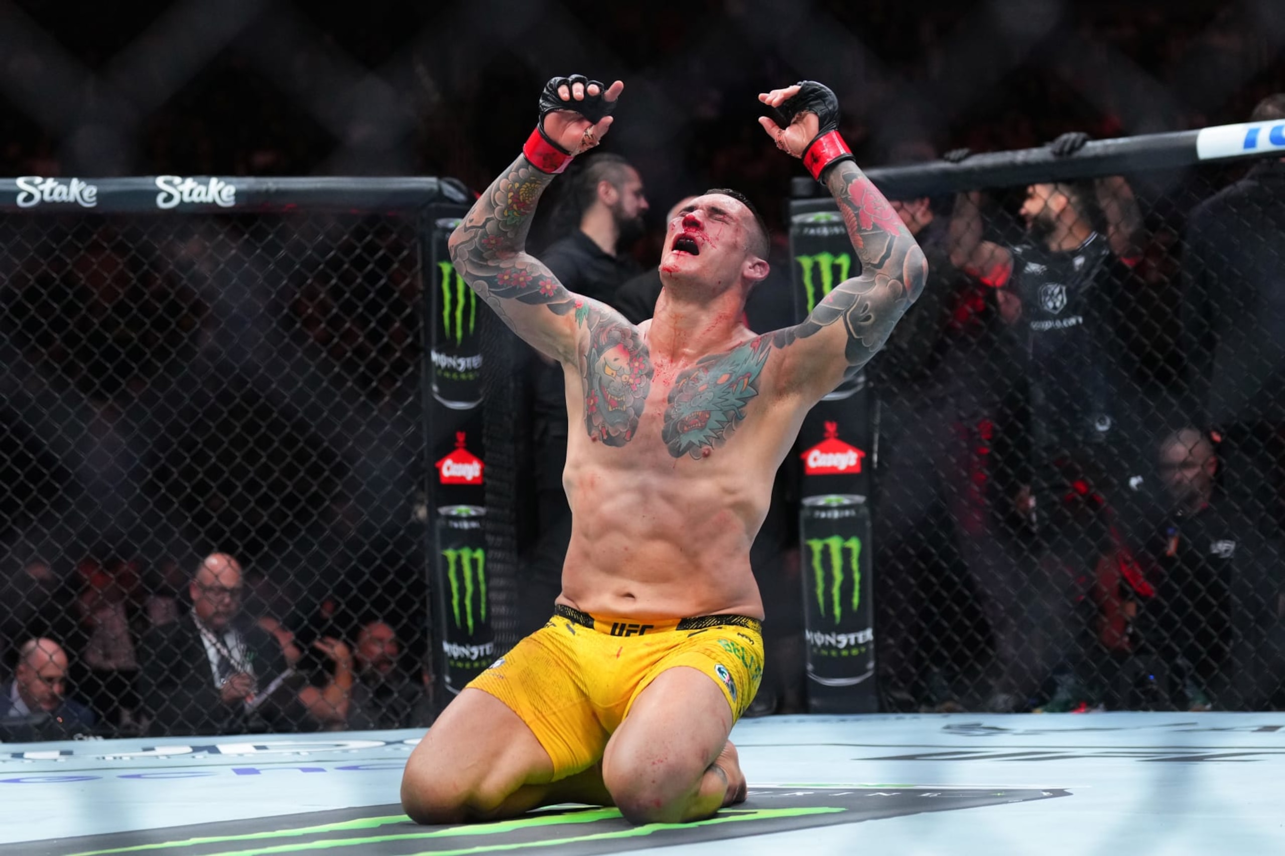 AUSTIN, TEXAS - DECEMBER 02: Rodolfo Bellato of Brazil celebrates his TKO victory over Ihor Potieria of Ukraine in a light heavyweight fight during the UFC Fight Night event at Moody Center on December 02, 2023 in Austin, Texas. (Photo by Cooper Neill/Zuffa LLC via Getty Images)