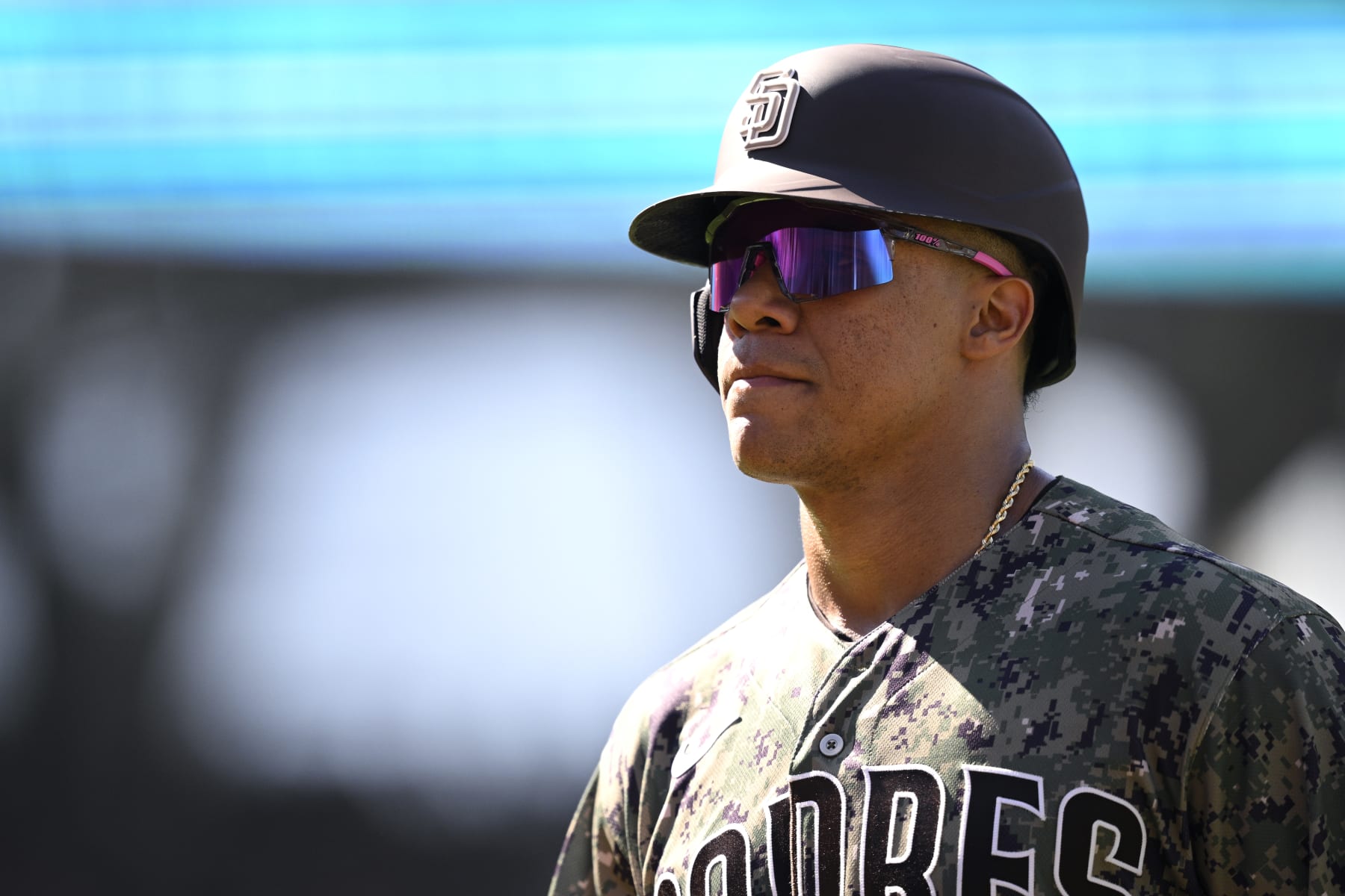 SAN DIEGO, CALIFORNIA - SEPTEMBER 24: Juan Soto #22 of the San Diego Padres looks on against the St. Louis Cardinals at PETCO Park on September 24, 2023 in San Diego, California. (Photo by Orlando Ramirez/Getty Images)