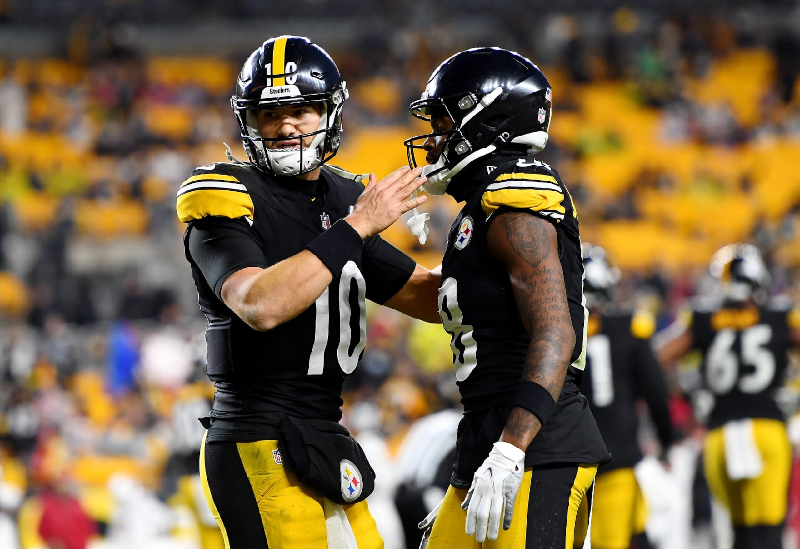 Steelers QB Mitch Trubisky and WR Diontae Johnson Steelers QB Mitch Trubisky and WR Diontae Johnson