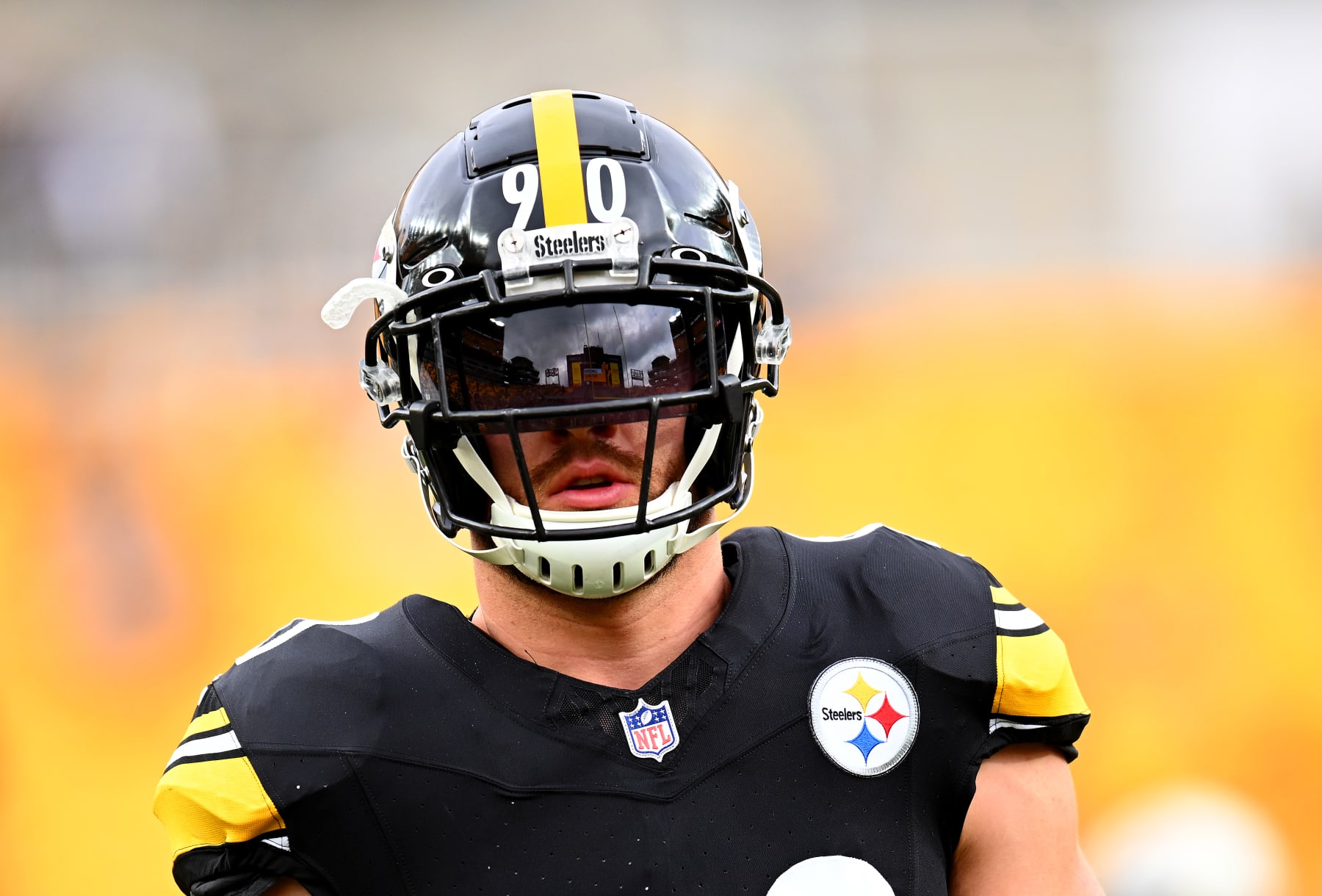 PITTSBURGH, PENNSYLVANIA - DECEMBER 03: T.J. Watt #90 of the Pittsburgh Steelers warms up prior to the game against the Arizona Cardinals at Acrisure Stadium on December 03, 2023 in Pittsburgh, Pennsylvania. (Photo by Joe Sargent/Getty Images)