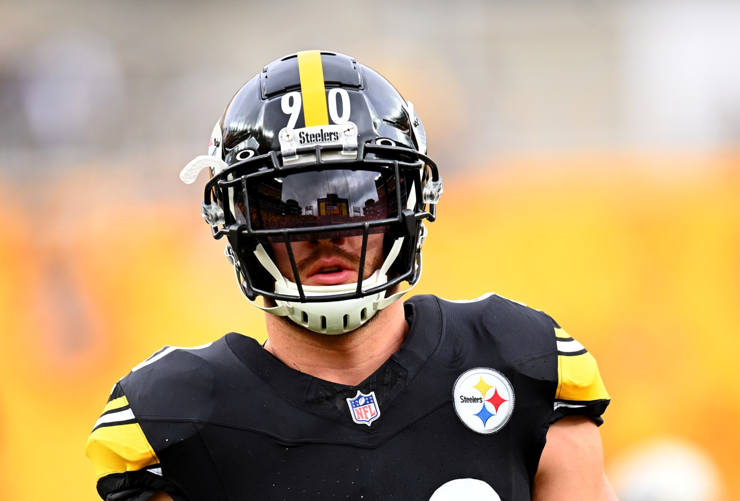 PITTSBURGH, PENNSYLVANIA - DECEMBER 03: T.J. Watt #90 of the Pittsburgh Steelers warms up prior to the game against the Arizona Cardinals at Acrisure Stadium on December 03, 2023 in Pittsburgh, Pennsylvania. (Photo by Joe Sargent/Getty Images)