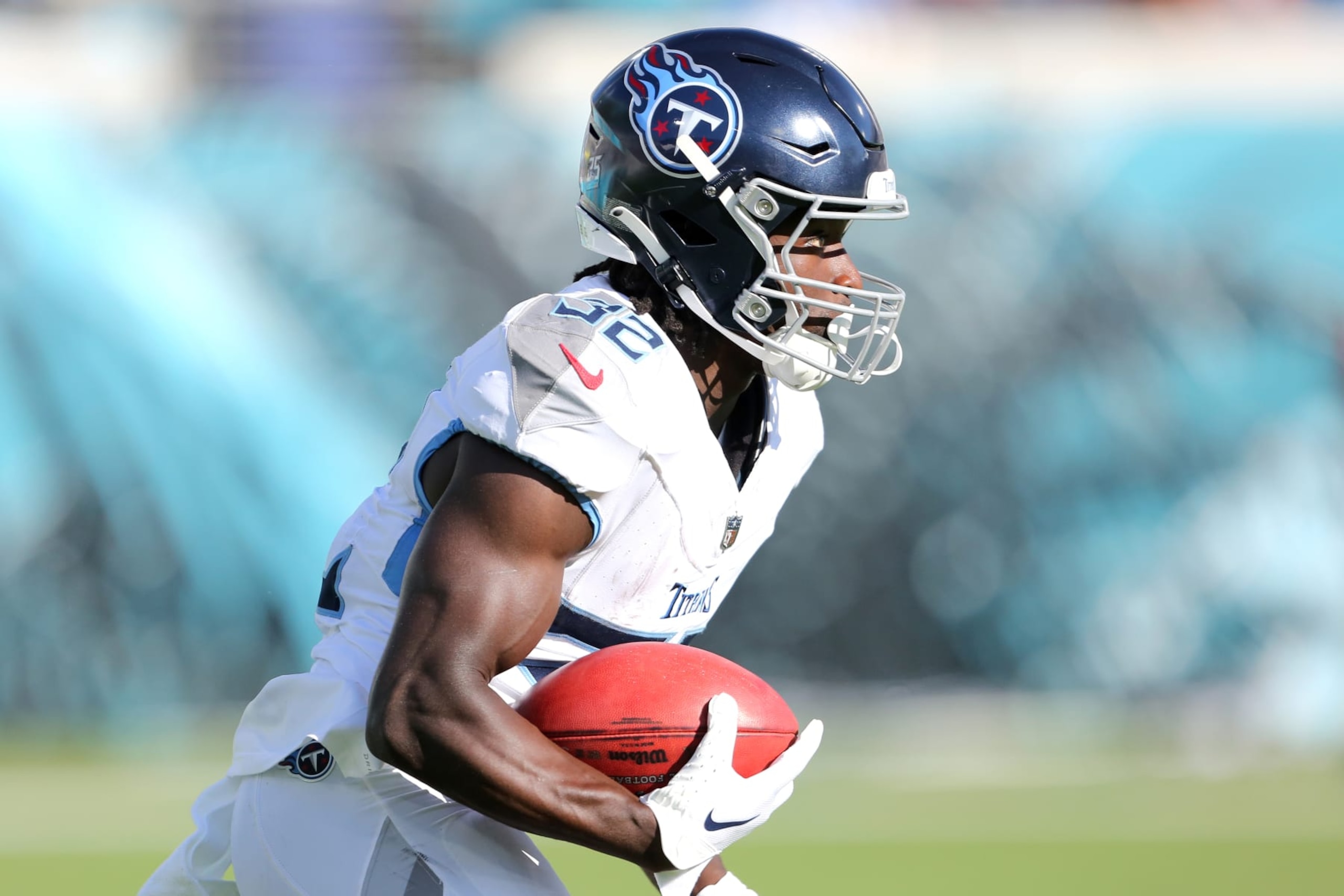 JACKSONVILLE, FLORIDA - NOVEMBER 19: Tyjae Spears #32 of the Tennessee Titans receives a punt during the second half of a game against the Jacksonville Jaguars at EverBank Stadium on November 19, 2023 in Jacksonville, Florida. (Photo by Courtney Culbreath/Getty Images)