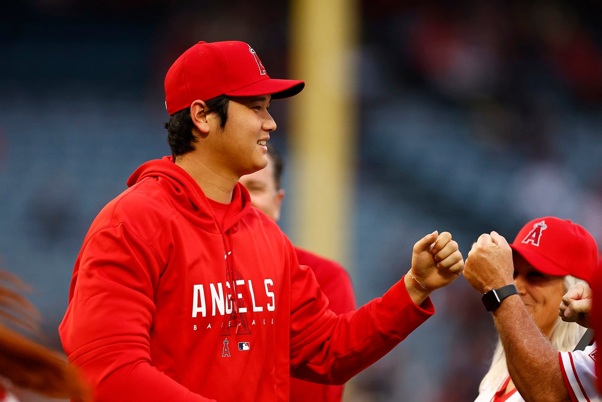 ANAHEIM, CALIFORNIA - SEPTEMBER 30:  Shohei Ohtani #17 of the Los Angeles Angels before a game against the Oakland Athletics at Angel Stadium of Anaheim on September 30, 2023 in Anaheim, California. (Photo by Ronald Martinez/Getty Images)