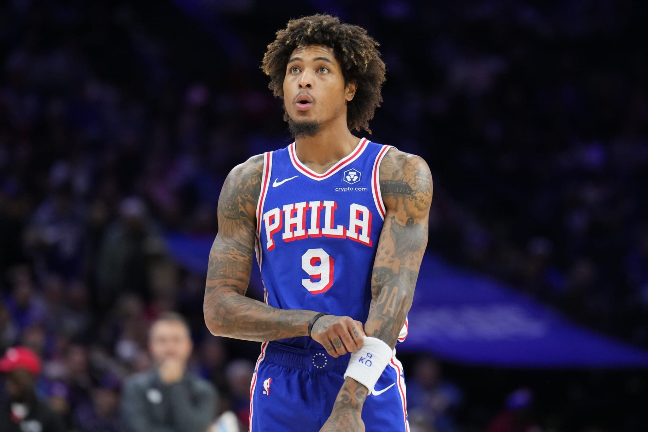 PHILADELPHIA, PA - NOVEMBER 2: Kelly Oubre Jr. #9 of the Philadelphia 76ers looks on during the game against the Toronto Raptors on November 2, 2023 at the Wells Fargo Center in Philadelphia, Pennsylvania NOTE TO USER: User expressly acknowledges and agrees that, by downloading and/or using this Photograph, user is consenting to the terms and conditions of the Getty Images License Agreement. Mandatory Copyright Notice: Copyright 2023 NBAE (Photo by Jesse D. Garrabrant/NBAE via Getty Images) PHILADELPHIA, PA - NOVEMBER 2: Kelly Oubre Jr. #9 of the Philadelphia 76ers looks on during the game against the Toronto Raptors on November 2, 2023 at the Wells Fargo Center in Philadelphia, Pennsylvania NOTE TO USER: User expressly acknowledges and agrees that, by downloading and/or using this Photograph, user is consenting to the terms and conditions of the Getty Images License Agreement. Mandatory Copyright Notice: Copyright 2023 NBAE (Photo by Jesse D. Garrabrant/NBAE via Getty Images)