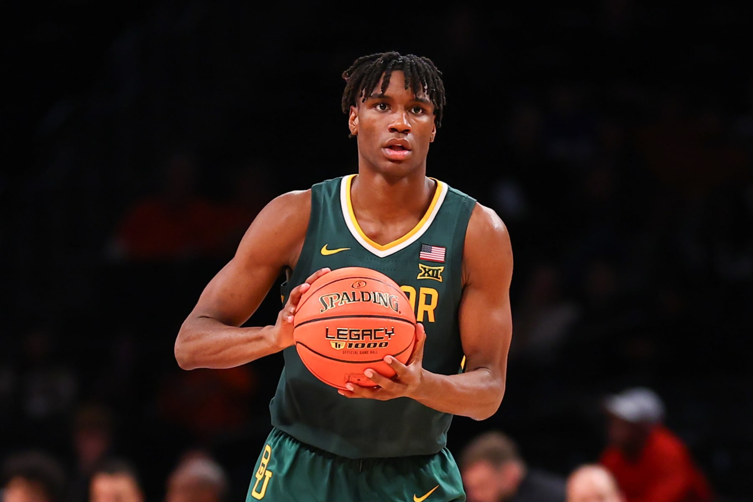 BROOKLYN, NY - NOVEMBER 22:  Ja'Kobe Walter #4 of the Baylor Bears during the second half of the NIT Season Tip-Off college basketball game against the Oregon State Beavers on November 22, 2023 at the Barclays Center in Brooklyn, New York.  (Photo by Rich Graessle/Icon Sportswire via Getty Images)