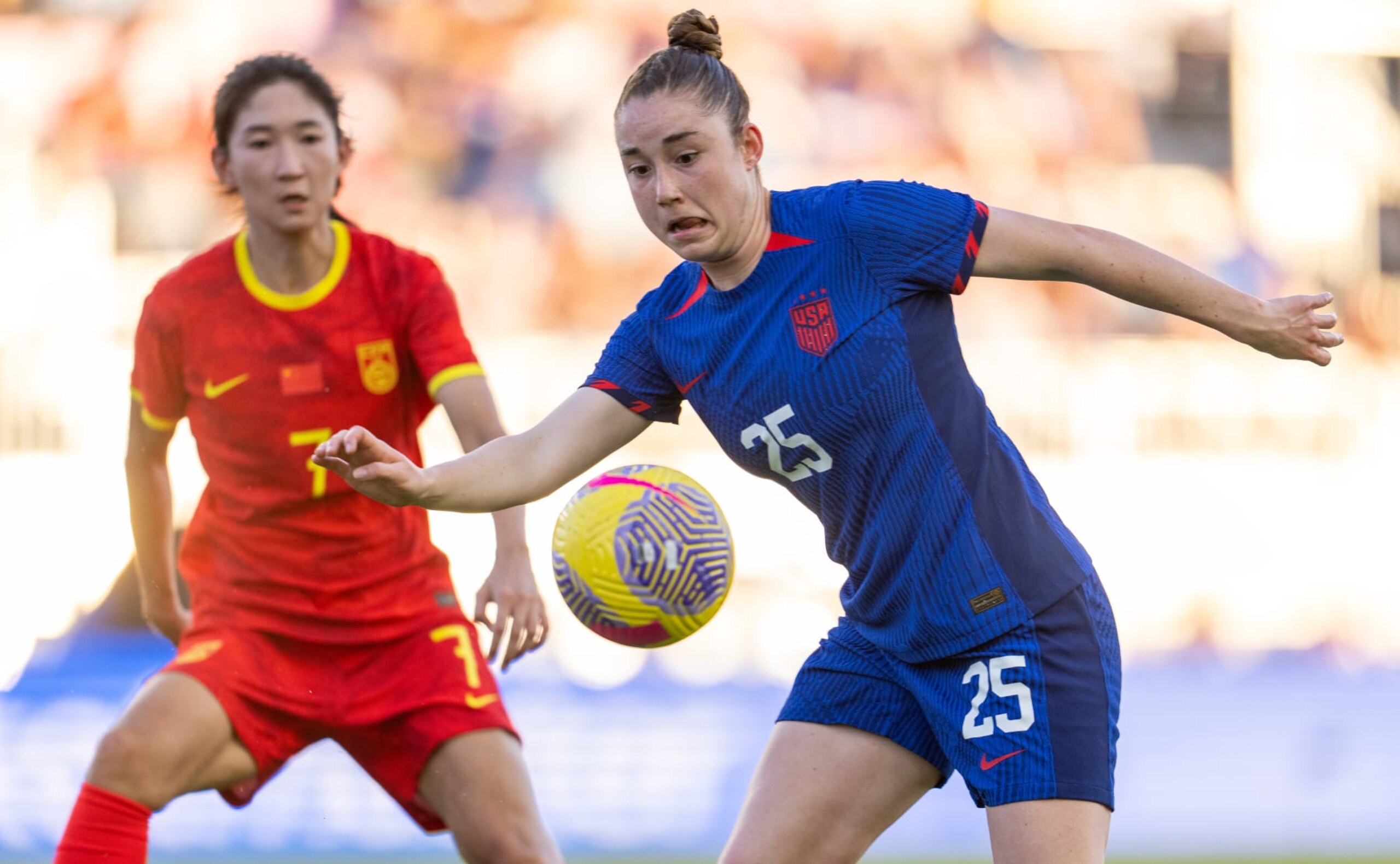 FORT LAUDERDALE, FL - DECEMBER 2: Olivia Moultrie #25 of the United States controls the ball during a game between China and USWNT at DRV PNK Stadium on December 2, 2023 in Fort Lauderdale, Florida. (Photo by Brad Smith/ISI Photos/USSF/Getty Images for USSF)