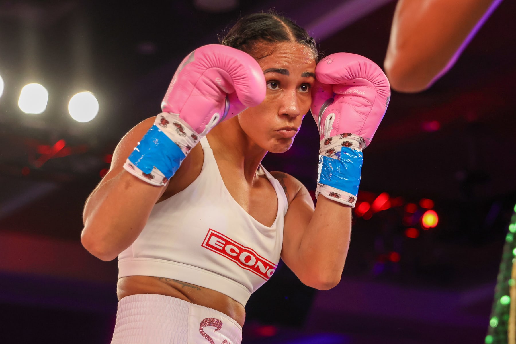 ORLANDO, FL - OCTOBER 27:  Amanda Serrano fights Danila Ramos during a MVP boxing match at the Caribe Royale Orlando resort on October 27, 2023 in Orlando, Florida. (Photo by Alex Menendez/Getty Images)