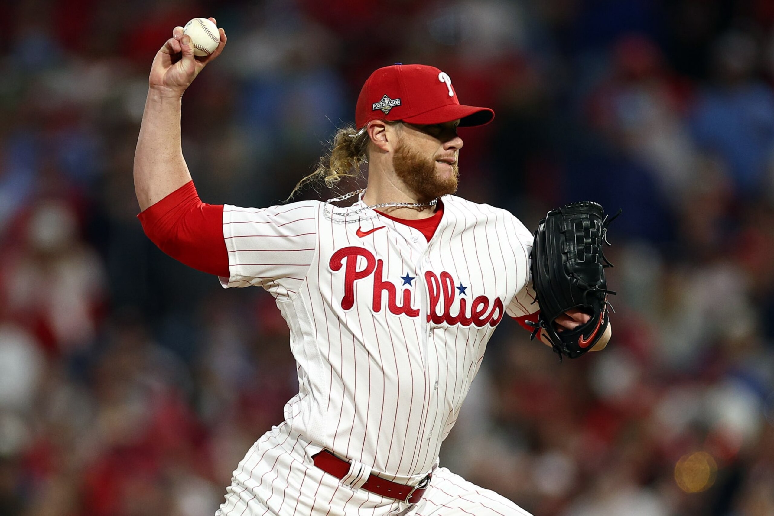 PHILADELPHIA, PENNSYLVANIA - OCTOBER 23: Craig Kimbrel #31 of the Philadelphia Phillies pitches in the eighth inning against the Arizona Diamondbacks during Game Six of the Championship Series at Citizens Bank Park on October 23, 2023 in Philadelphia, Pennsylvania. (Photo by Elsa/Getty Images)