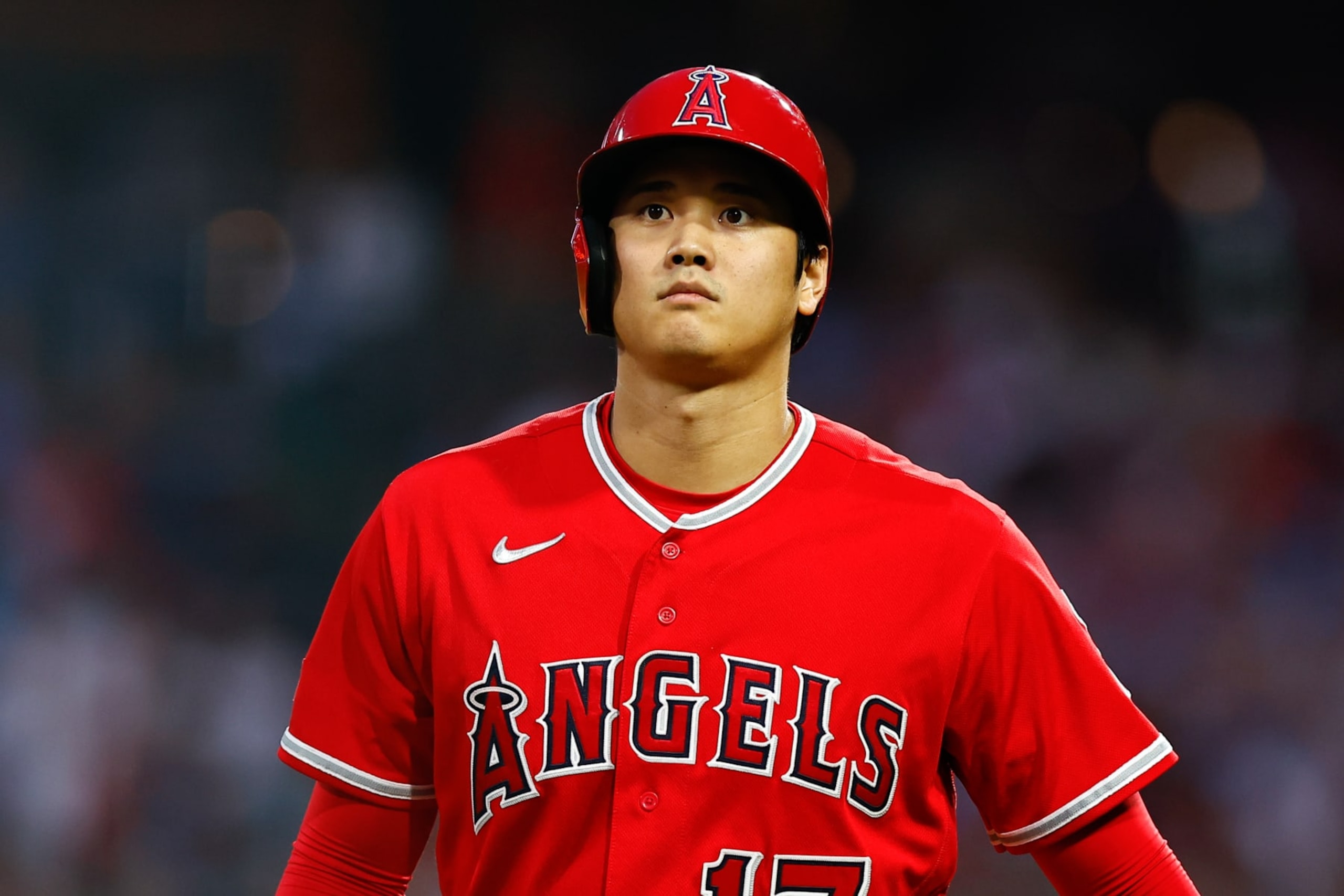 PHILADELPHIA, PA - AUGUST 28: Shohei Ohtani #17 of the Los Angeles Angels at third base during the Major League Baseball game against the Philadelphia Phillies on August 28, 2023 at Citizens Bank Park in Philadelphia, Pennsylvania. (Photo by Rich Graessle/Icon Sportswire via Getty Images) PHILADELPHIA, PA - AUGUST 28: Shohei Ohtani #17 of the Los Angeles Angels at third base during the Major League Baseball game against the Philadelphia Phillies on August 28, 2023 at Citizens Bank Park in Philadelphia, Pennsylvania. (Photo by Rich Graessle/Icon Sportswire via Getty Images)
