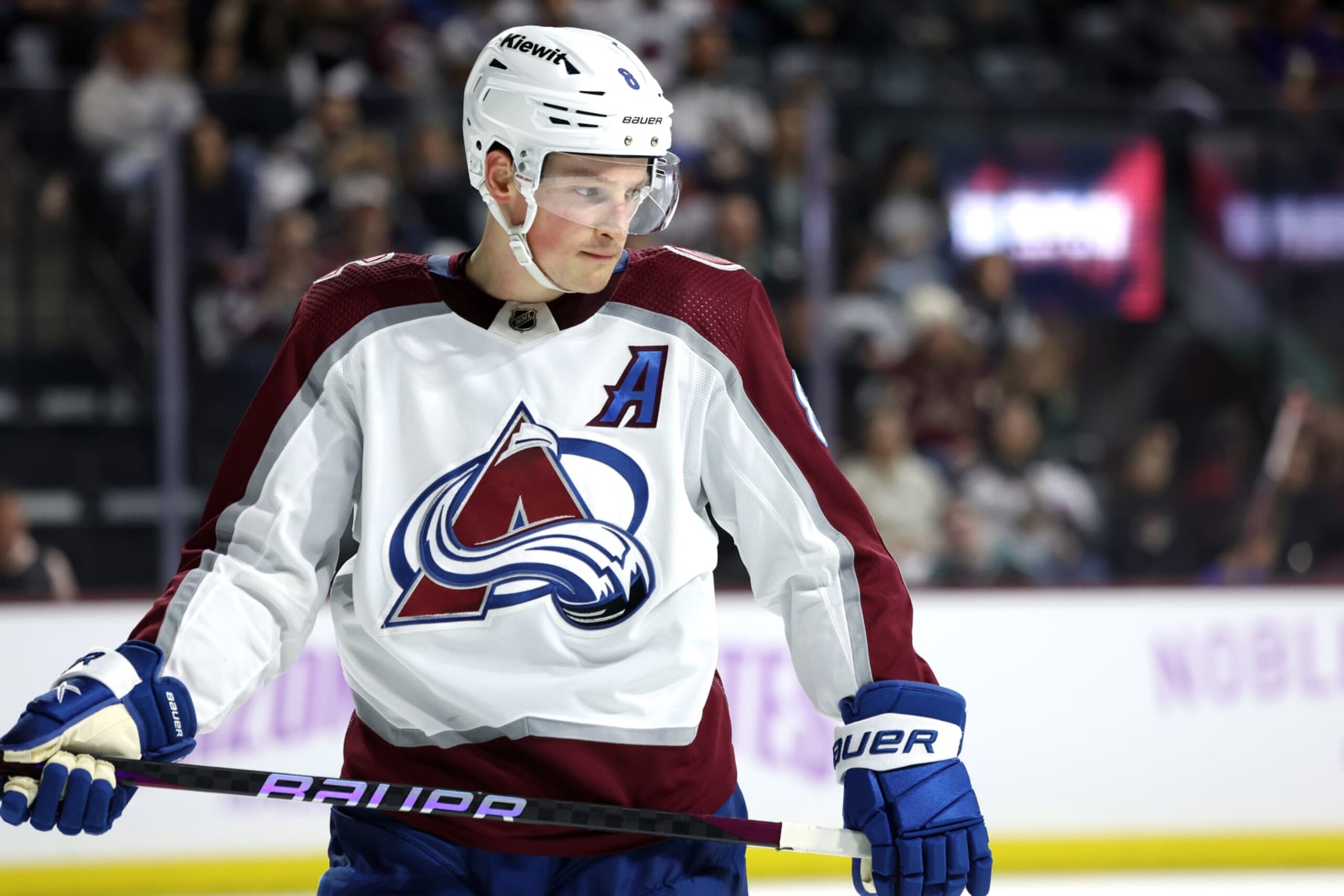 TEMPE, ARIZONA - NOVEMBER 30: Cale Makar #8 of the Colorado Avalanche on the ice against the Arizona Coyotes at Mullett Arena on November 30, 2023 in Tempe, Arizona. (Photo by Zac BonDurant/Getty Images) TEMPE, ARIZONA - NOVEMBER 30: Cale Makar #8 of the Colorado Avalanche on the ice against the Arizona Coyotes at Mullett Arena on November 30, 2023 in Tempe, Arizona. (Photo by Zac BonDurant/Getty Images)