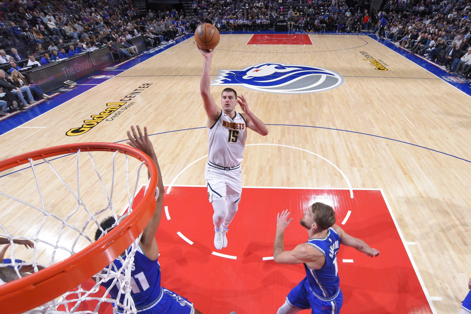 SACRAMENTO, CA - DECEMBER 2: Nikola Jokic #15 of the Denver Nuggets shoots the ball during the game against the Sacramento Kings on December 2, 2023 at Golden 1 Center in Sacramento, California. NOTE TO USER: User expressly acknowledges and agrees that, by downloading and or using this Photograph, user is consenting to the terms and conditions of the Getty Images License Agreement. Mandatory Copyright Notice: Copyright 2023 NBAE (Photo by Rocky Widner/NBAE via Getty Images)