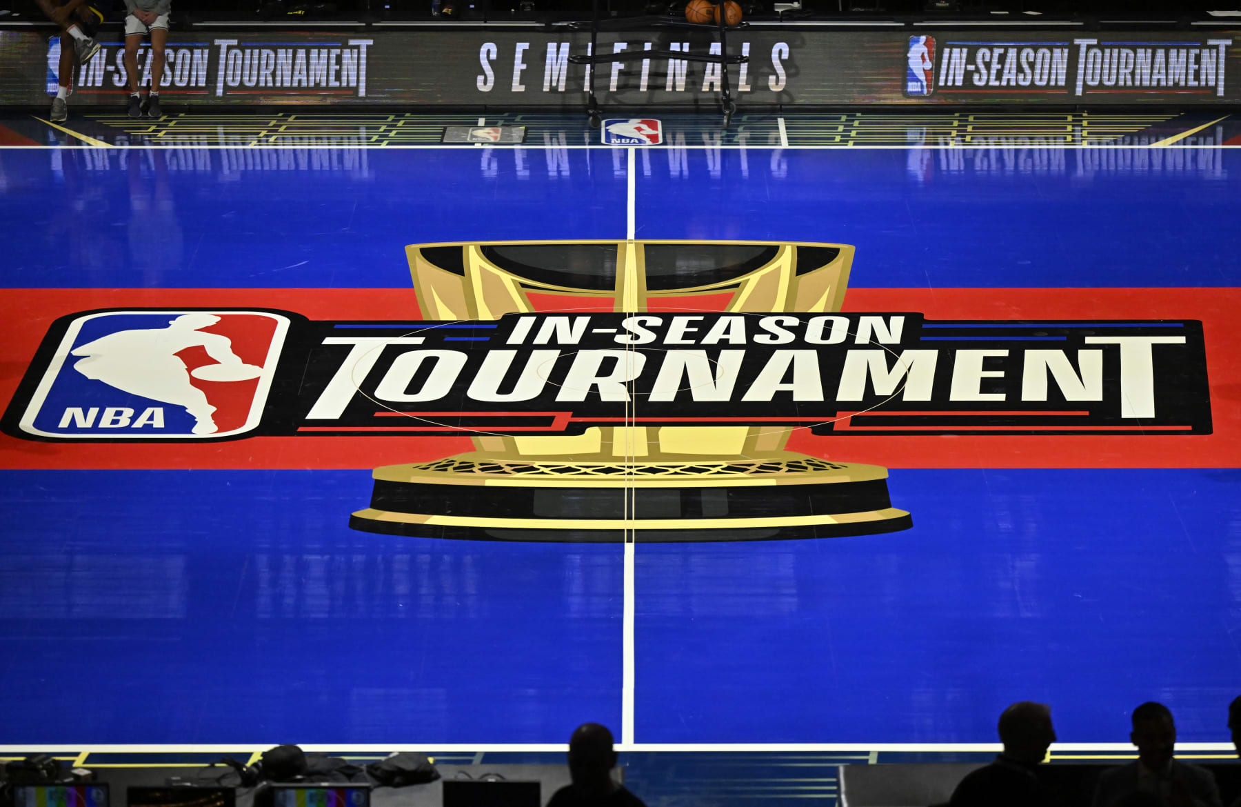 LAS VEGAS, NV - DECEMBER 6: An overall view of the In-Season Tournament court on December 6, 2023 at T-Mobile Arena in Las Vegas, Nevada. NOTE TO USER: User expressly acknowledges and agrees that, by downloading and or using this photograph, User is consenting to the terms and conditions of the Getty Images License Agreement. Mandatory Copyright Notice: Copyright 2023 NBAE (Photo by David Becker/NBAE via Getty Images)