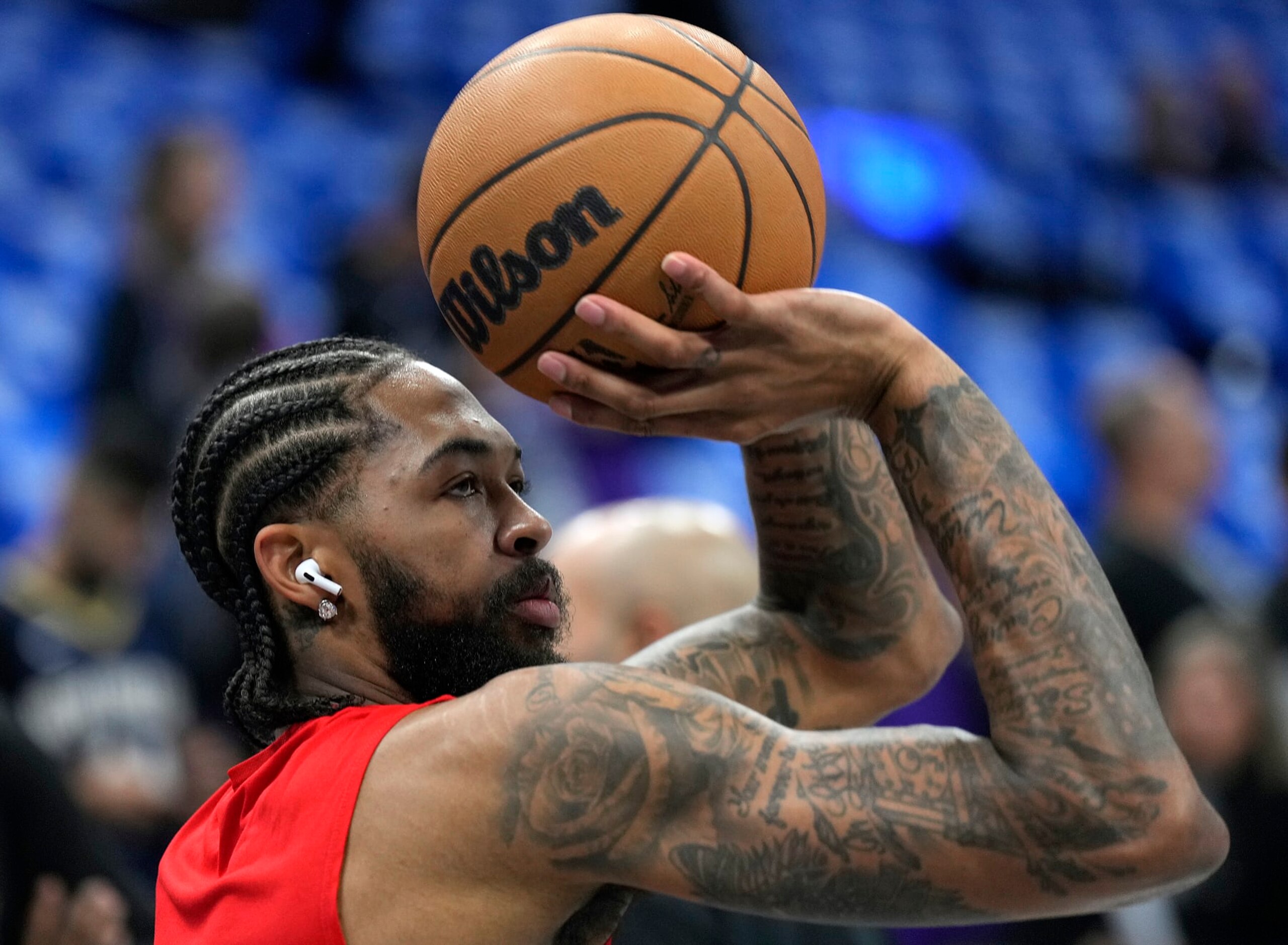 SACRAMENTO, CALIFORNIA - DECEMBER 04: Brandon Ingram #14 of the New Orleans Pelicans warms up prior to playing the Sacramento Kings in an NBA In-Season Tournament Knockout Round game at Golden 1 Center on December 04, 2023 in Sacramento, California. NOTE TO USER: User expressly acknowledges and agrees that, by downloading and or using this photograph, User is consenting to the terms and conditions of the Getty Images License Agreement. (Photo by Thearon W. Henderson/Getty Images)