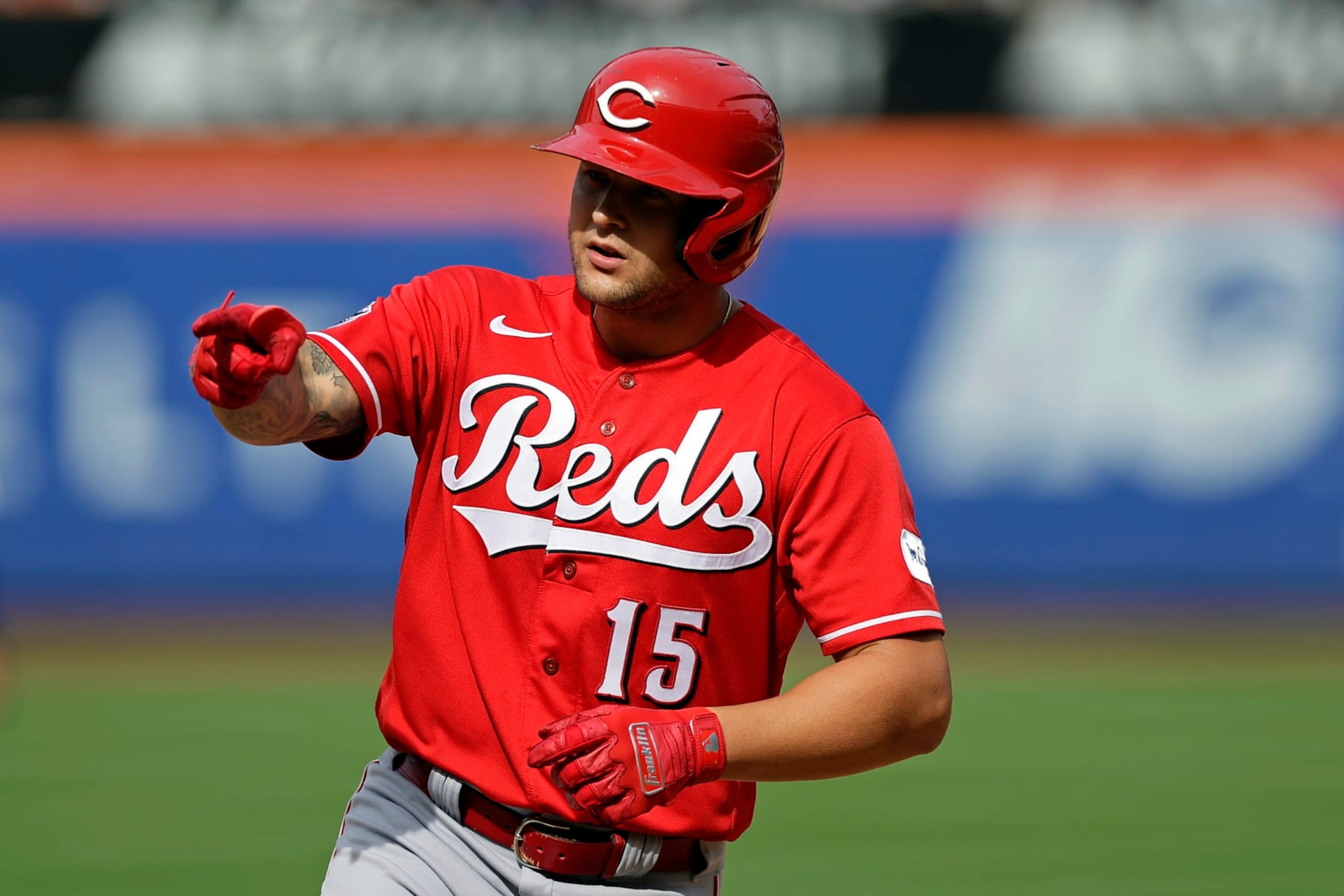 NEW YORK, NY - SEPTEMBER 17: Nick Senzel #15 of the Cincinnati Reds reacts after hitting a home run against the New York Mets during the fifth inning at Citi Field on September 17, 2023 in New York City. (Photo by Adam Hunger/Getty Images) NEW YORK, NY - SEPTEMBER 17: Nick Senzel #15 of the Cincinnati Reds reacts after hitting a home run against the New York Mets during the fifth inning at Citi Field on September 17, 2023 in New York City. (Photo by Adam Hunger/Getty Images)