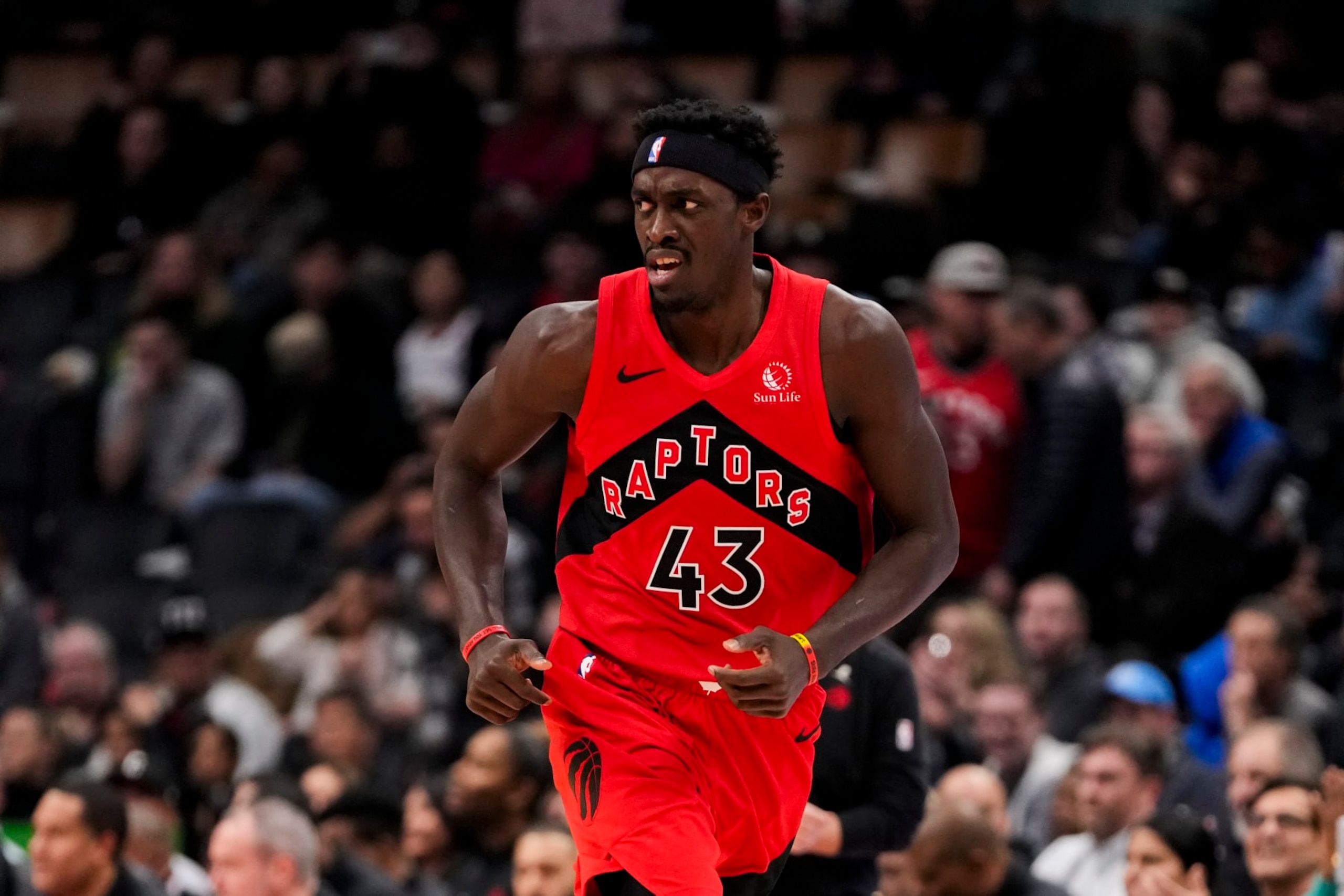 TORONTO, ON - NOVEMBER 29: Pascal Siakam #43 of the Toronto Raptors runs the court against the Phoenix Suns during NBA action at the Scotiabank Arena on November 29, 2023 in Toronto, Ontario, Canada. NOTE TO USER: User expressly acknowledges and agrees that, by downloading and/or using this Photograph, user is consenting to the terms and conditions of the Getty Images License Agreement. (Photo by Andrew Lahodynskyj/Getty Images)