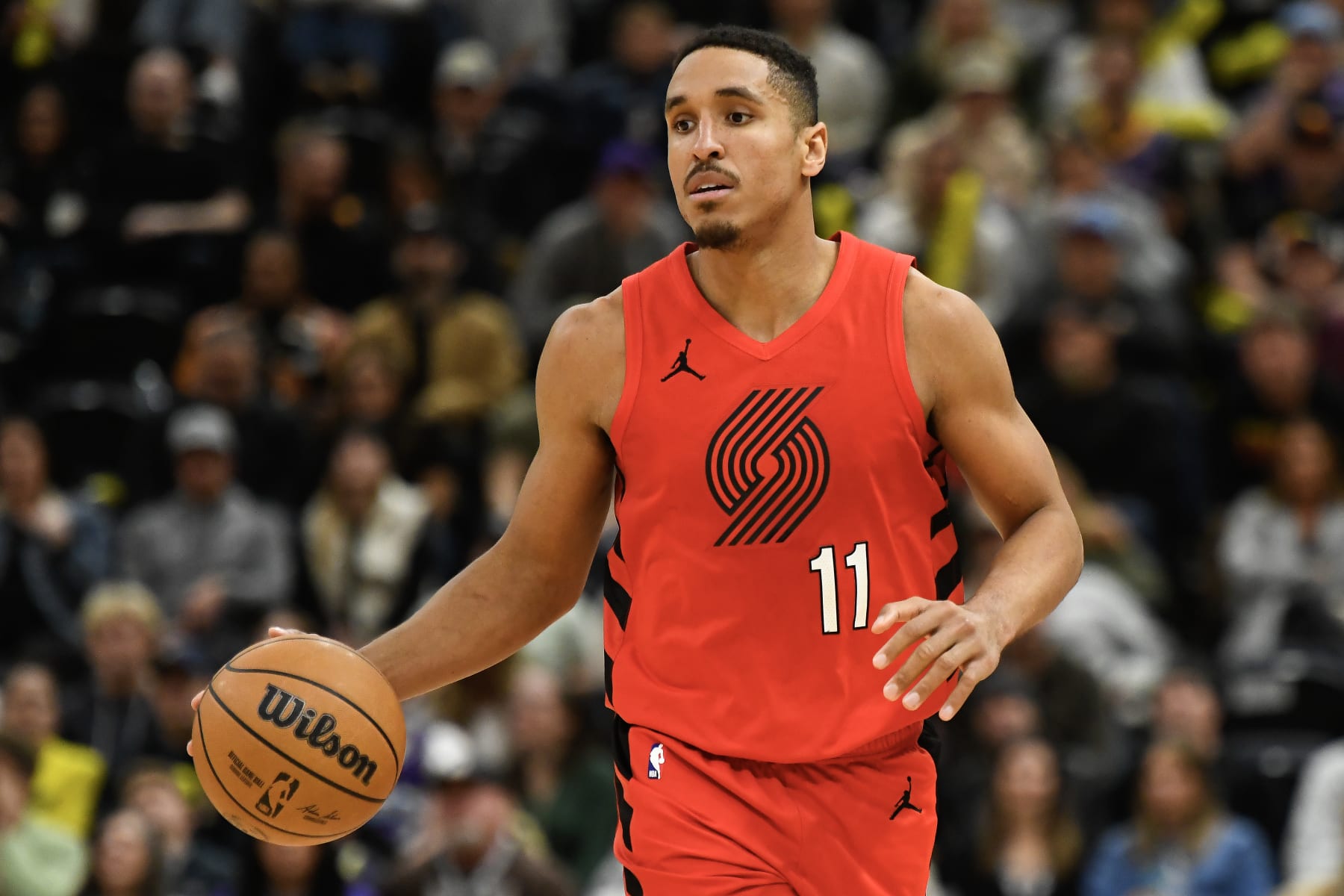 SALT LAKE CITY, UTAH - DECEMBER 02: Malcolm Brogdon #11 of the Portland Trail Blazers in action during the second half of a game against the Utah Jazz at Delta Center on December 02, 2023 in Salt Lake City, Utah. NOTE TO USER: User expressly acknowledges and agrees that, by downloading and or using this photograph, User is consenting to the terms and conditions of the Getty Images License Agreement. (Photo by Alex Goodlett/Getty Images)