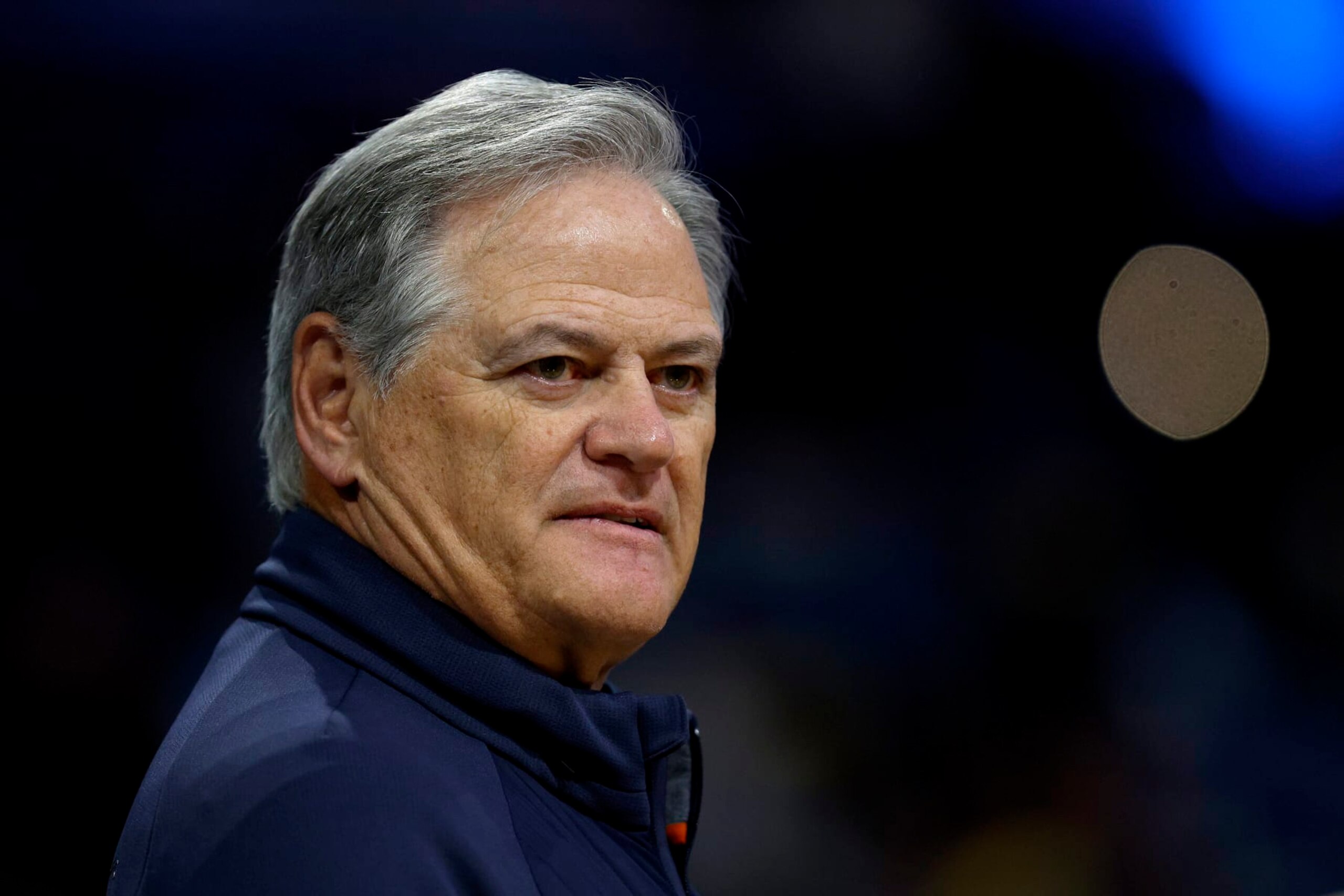 NEW ORLEANS, LOUISIANA - NOVEMBER 18:  Executive Vice President/General Manager Mickey Loomis of the New Orleans Saints looks on prior to the start of an NBA game between the New Orleans Pelicans and the Boston Celtics at Smoothie King Center on November 18, 2022 in New Orleans, Louisiana. NOTE TO USER: User expressly acknowledges and agrees that, by downloading and or using this photograph, User is consenting to the terms and conditions of the Getty Images License Agreement. (Photo by Sean Gardner/Getty Images)