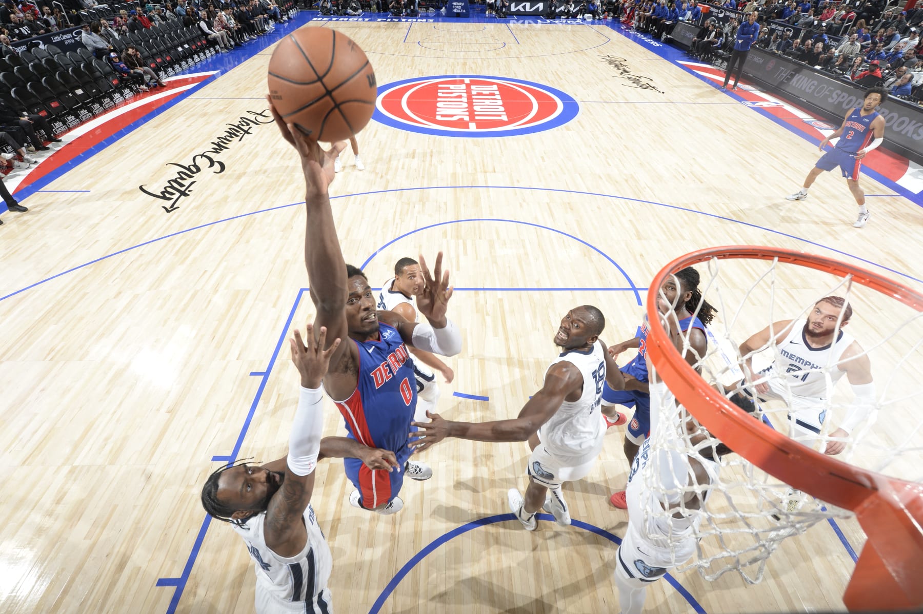 DETROIT, MI - DECEMBER 6: Jalen Duren #0 of the Detroit Pistons goes to the basket during the game on December 6, 2023 at Little Caesars Arena in Detroit, Michigan. NOTE TO USER: User expressly acknowledges and agrees that, by downloading and/or using this photograph, User is consenting to the terms and conditions of the Getty Images License Agreement. Mandatory Copyright Notice: Copyright 2023 NBAE (Photo by Chris Schwegler/NBAE via Getty Images)