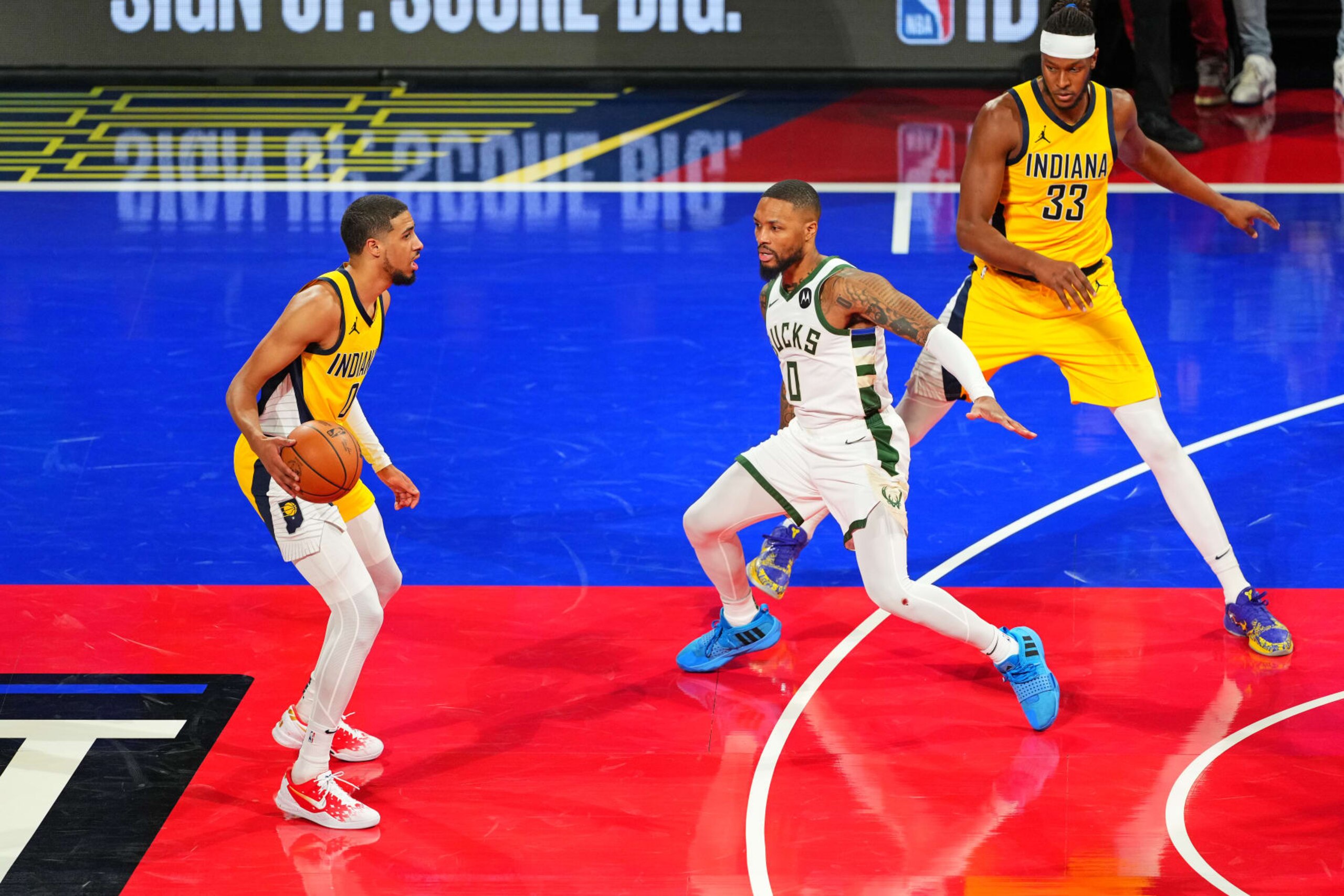 LAS VEGAS, NV - DECEMBER 7: Tyrese Haliburton #0 of the Indiana Pacers dribbles the ball during the game against the Milwaukee Bucks during the semifinals of the In-Season Tournament on December 7, 2023 at T-Mobile Arena in Las Vegas, Nevada. NOTE TO USER: User expressly acknowledges and agrees that, by downloading and or using this photograph, User is consenting to the terms and conditions of the Getty Images License Agreement. Mandatory Copyright Notice: Copyright 2023 NBAE (Photo by Jeff Bottari/NBAE via Getty Images) LAS VEGAS, NV - DECEMBER 7: Tyrese Haliburton #0 of the Indiana Pacers dribbles the ball during the game against the Milwaukee Bucks during the semifinals of the In-Season Tournament on December 7, 2023 at T-Mobile Arena in Las Vegas, Nevada. NOTE TO USER: User expressly acknowledges and agrees that, by downloading and or using this photograph, User is consenting to the terms and conditions of the Getty Images License Agreement. Mandatory Copyright Notice: Copyright 2023 NBAE (Photo by Jeff Bottari/NBAE via Getty Images)
