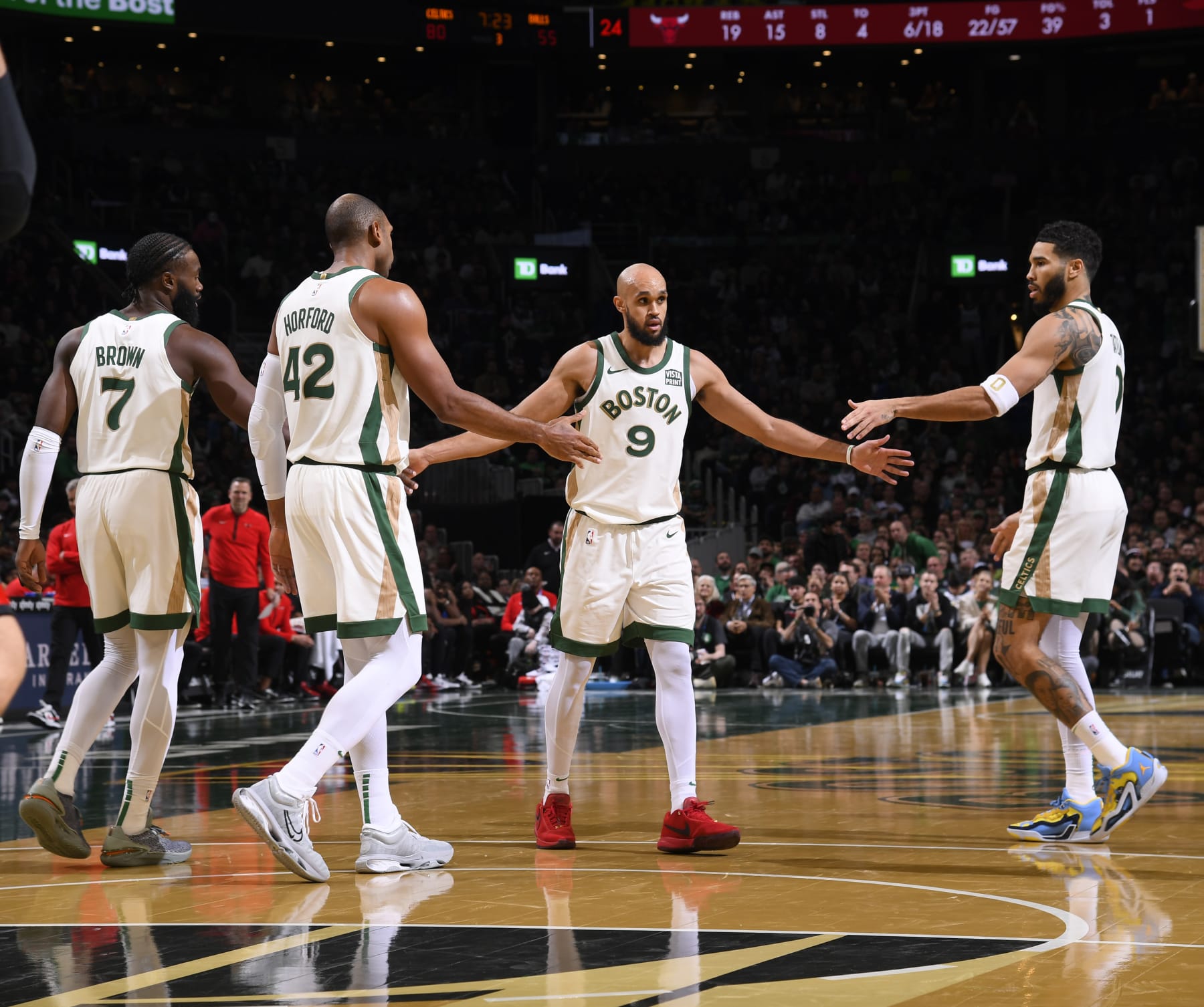 Jaylen Brown, Al Horford, Derrick White and Jayson Tatum