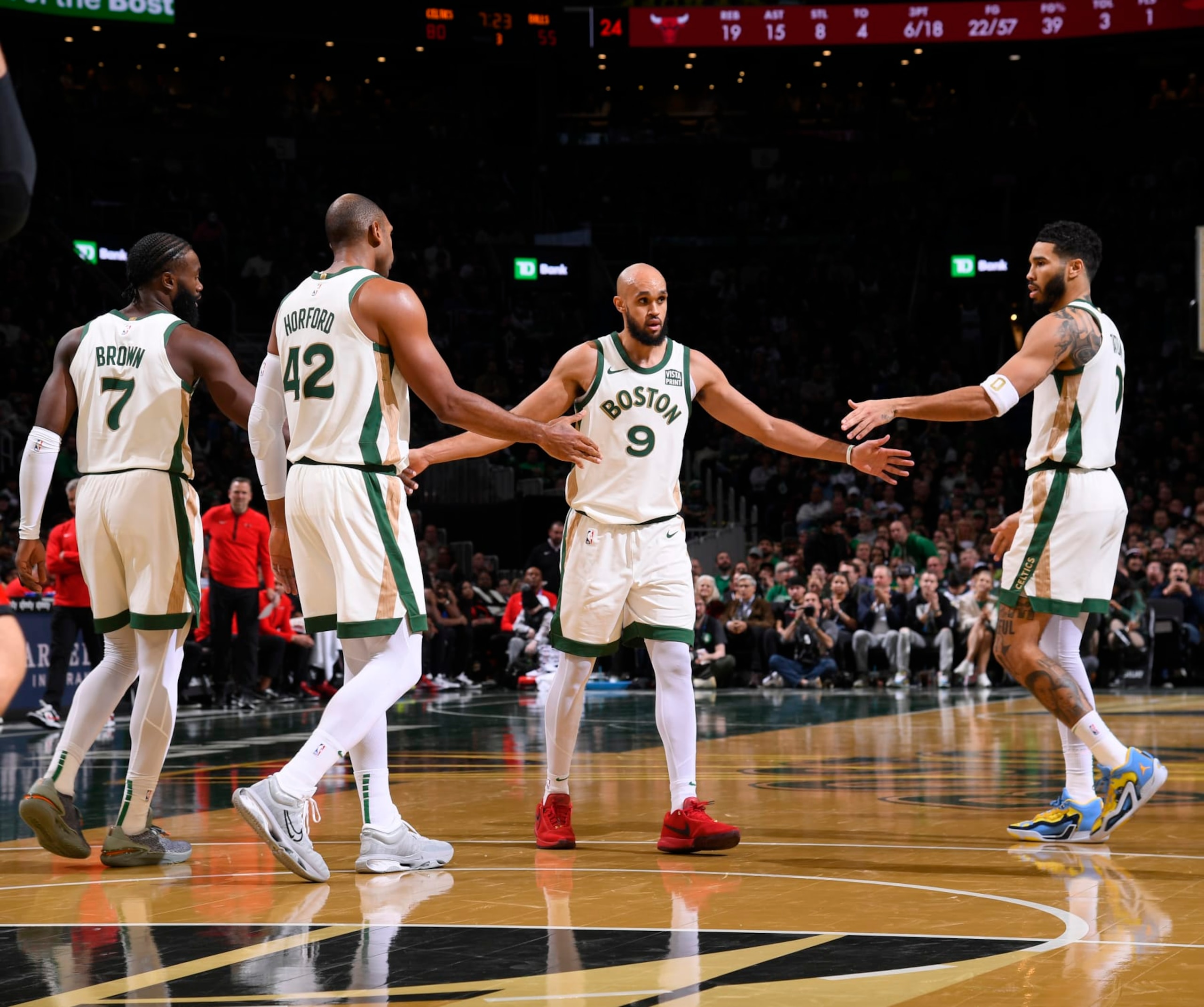Jaylen Brown, Al Horford, Derrick White and Jayson Tatum