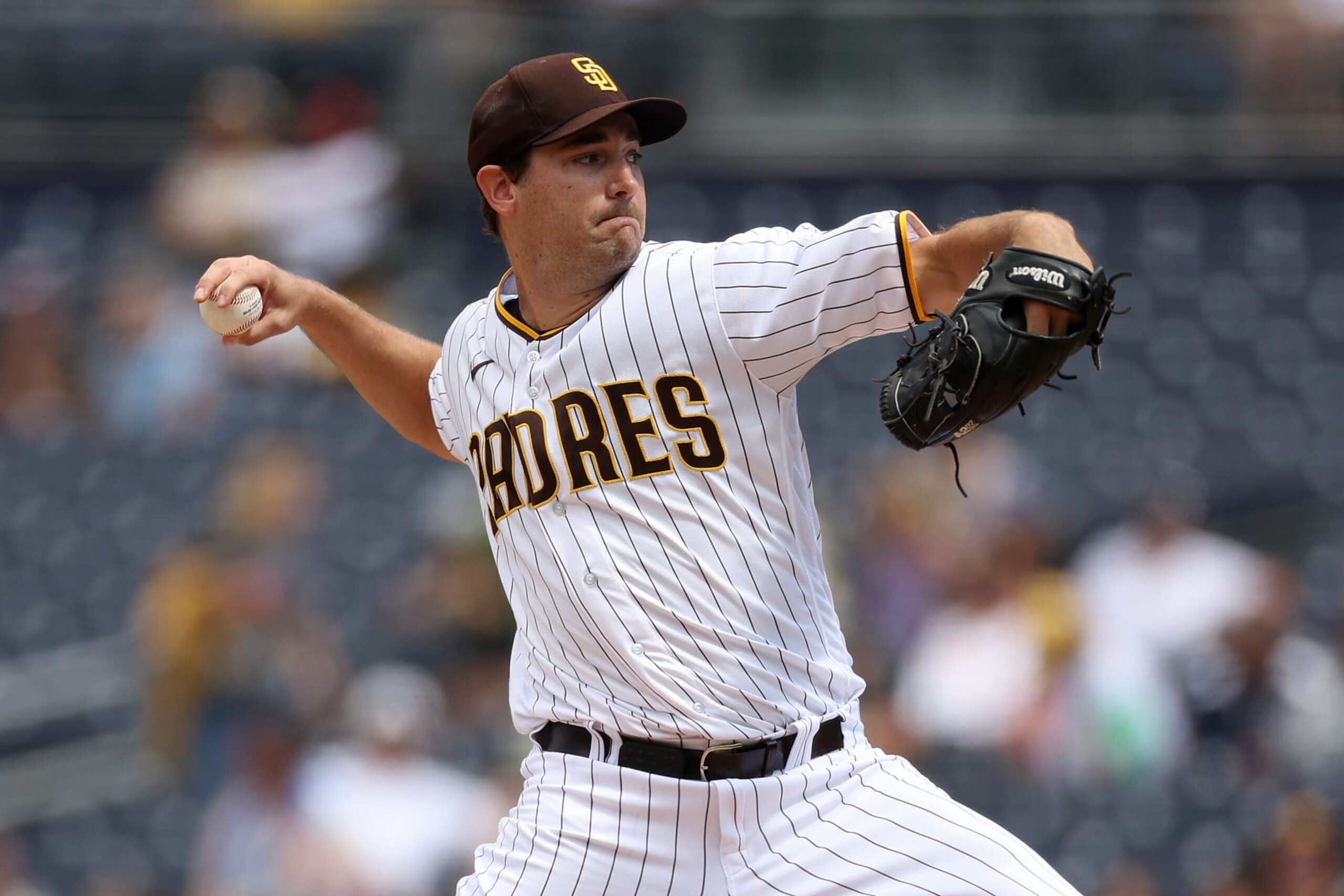 SAN DIEGO, CALIFORNIA - SEPTEMBER 20: Seth Lugo #67 of the San Diego Padres pitches during the first inning of a game against the Colorado Rockies at PETCO Park on September 20, 2023 in San Diego, California. (Photo by Sean M. Haffey/Getty Images)