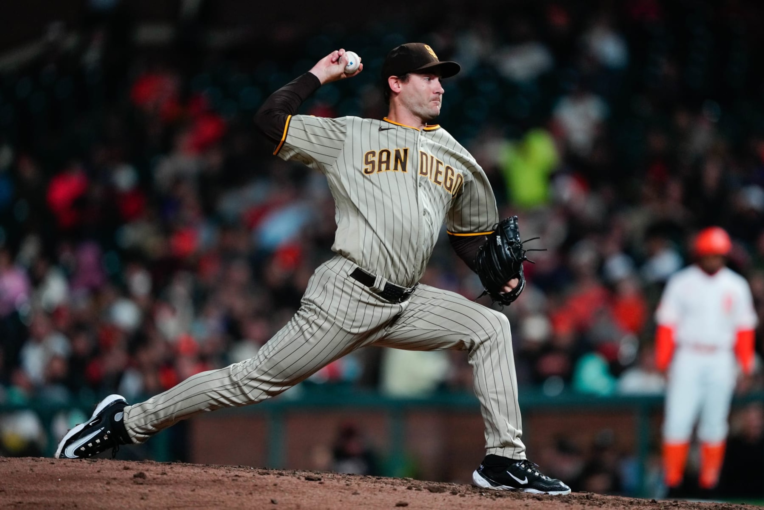SAN FRANCISCO, CALIFORNIA - SEPTEMBER 26: Seth Lugo #67 of the San Diego Padres pitches in a game against the San Francisco Giants at Oracle Park on September 26, 2023 in San Francisco, California. (Photo by Suzanna Mitchell/San Francisco Giants/Getty Images) SAN FRANCISCO, CALIFORNIA - SEPTEMBER 26: Seth Lugo #67 of the San Diego Padres pitches in a game against the San Francisco Giants at Oracle Park on September 26, 2023 in San Francisco, California. (Photo by Suzanna Mitchell/San Francisco Giants/Getty Images)