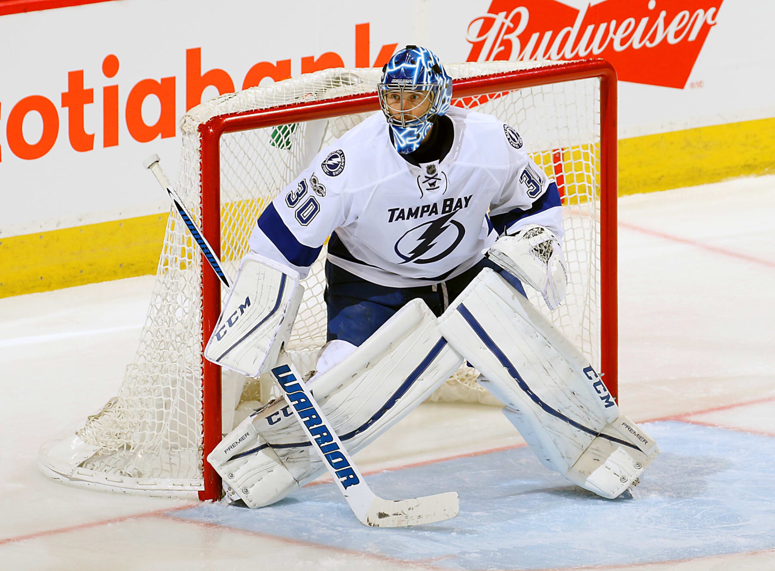 WINNIPEG, MB - FEBRUARY 11: Goaltender Ben Bishop #30 of the Tampa Bay Lightning guards the net during third period action against the Winnipeg Jets at the MTS Centre on February 11, 2017 in Winnipeg, Manitoba, Canada. (Photo by Jonathan Kozub/NHLI via Getty Images) 