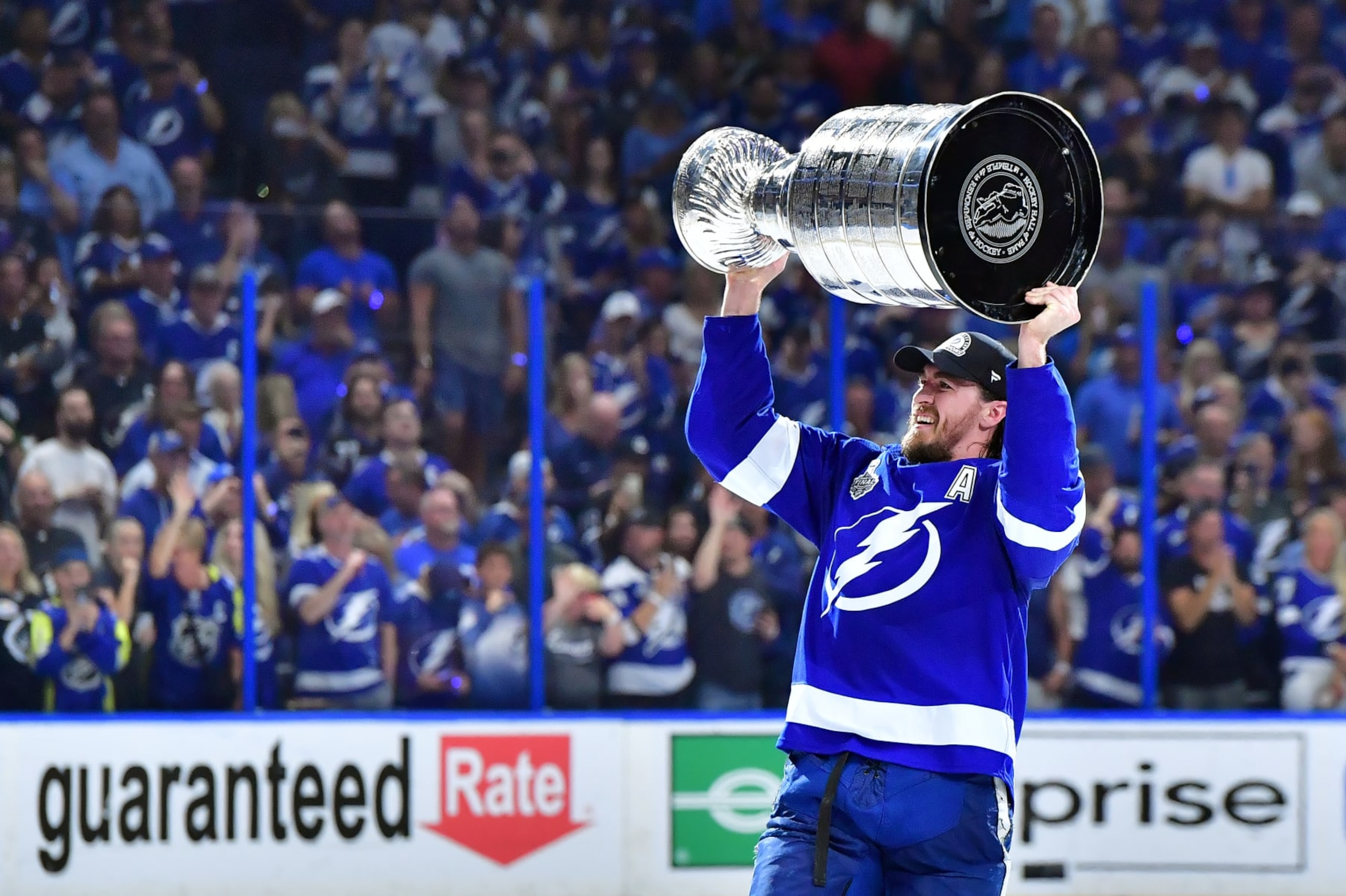 TAMPA, FLORIDA - JULY 07:  Ryan McDonagh #27 of the Tampa Bay Lightning celebrates with the Stanley Cup after the 1-0 victory against the Montreal Canadiens in Game Five to win the 2021 NHL Stanley Cup Final at Amalie Arena on July 07, 2021 in Tampa, Florida. (Photo by Julio Aguilar/Getty Images)