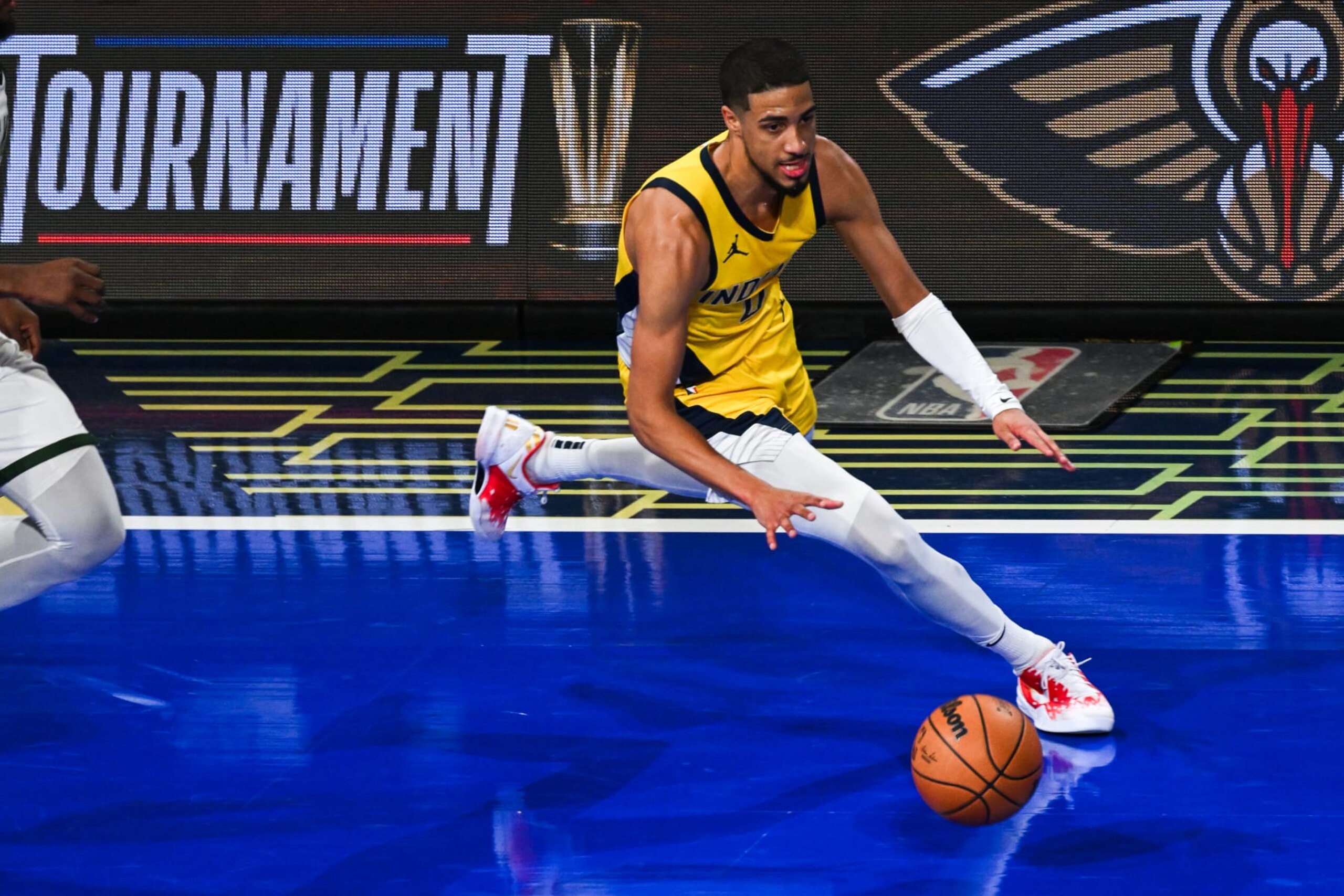 LAS VEGAS, NEVADA - DECEMBER 7: Tyrese Haliburton (0) of Indiana Pacers in action during NBA In-Season Tournament Semifinals game between Milwaukee Bucks and Indiana Pacers at the T-Mobile Arena in Las Vegas, Nevada, United States on December 7, 2023. (Photo by Tayfun Coskun/Anadolu via Getty Images)