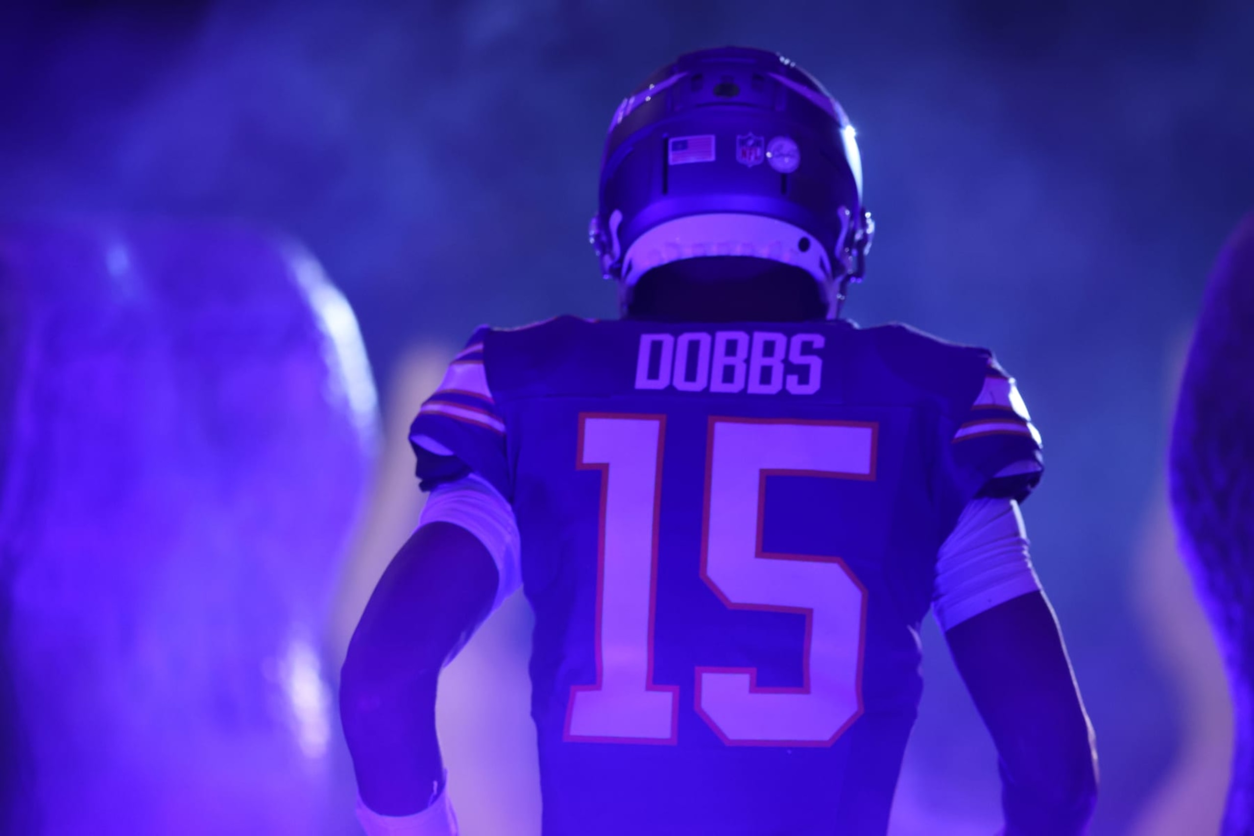 MINNEAPOLIS, MINNESOTA - NOVEMBER 27: Joshua Dobbs #15 of the Minnesota Vikings before the game against Chicago Bears at U.S. Bank Stadium on November 27, 2023 in Minneapolis, Minnesota. The Chicago Bears defeated the Minnesota Vikings 12-10.(Photo by Adam Bettcher/Getty Images)