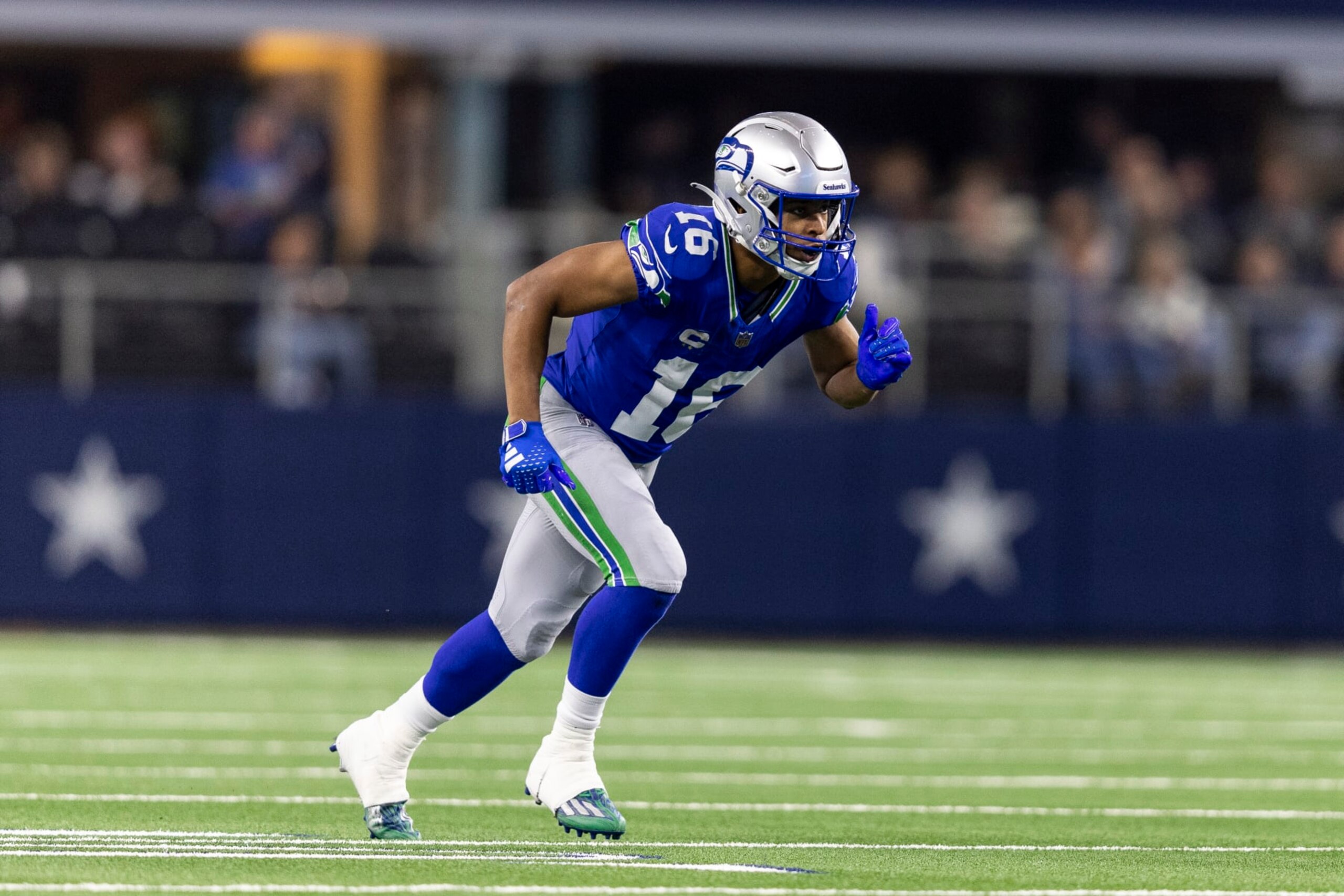 ARLINGTON, TEXAS - NOVEMBER 30: Tyler Lockett #16 of the Seattle Seahawks runs a route during an NFL football game between the Dallas Cowboys and the Seattle Seahawks at AT&T Stadium on November 30, 2023 in Arlington, Texas. (Photo by Michael Owens/Getty Images)