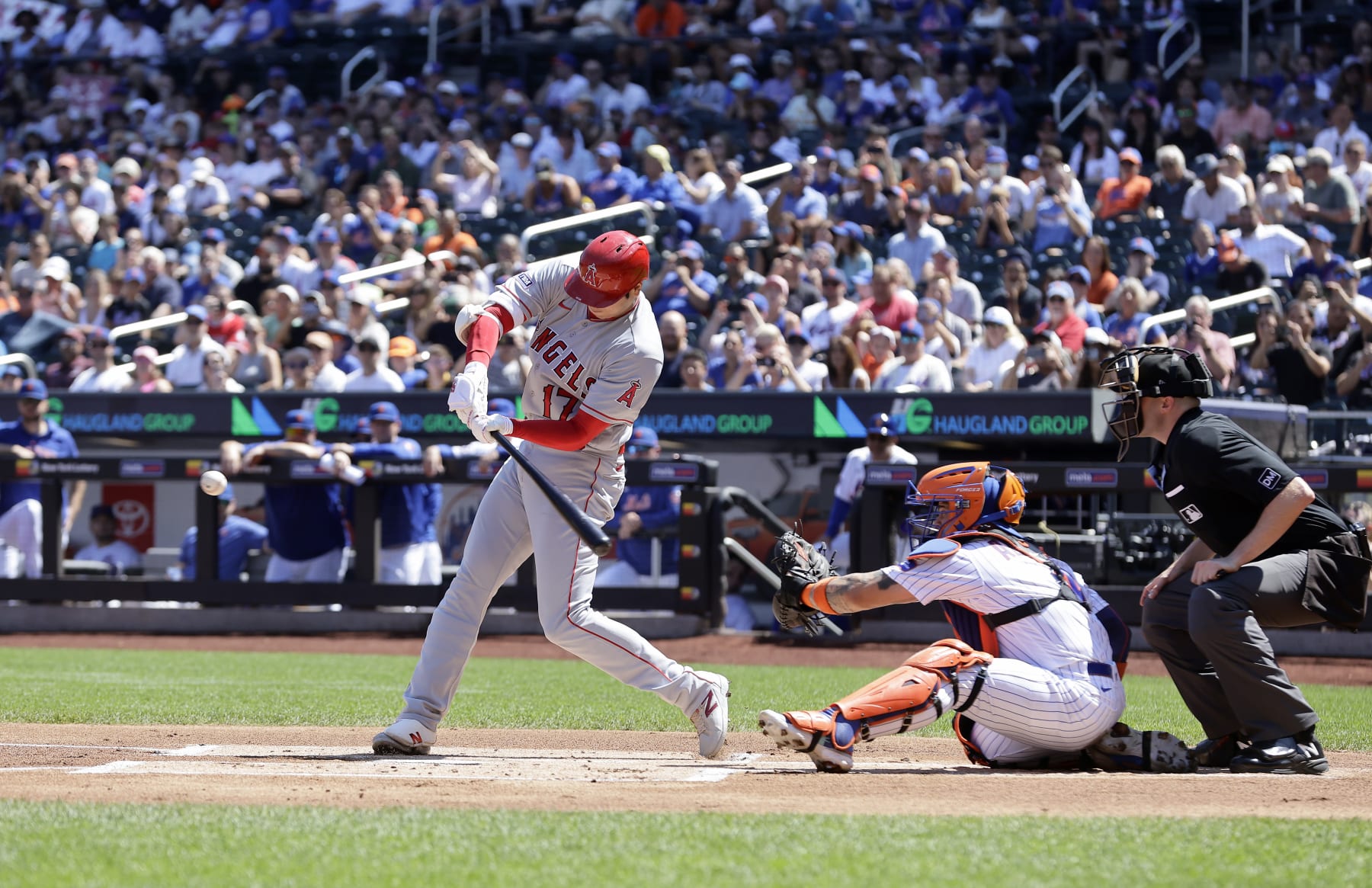 NEW YORK, NEW YORK - AUGUST 27:  Shohei Ohtani #17 of the Los Angeles Angels in action against the New York Mets at Citi Field on August 27, 2023 in New York City. The Mets defeated the Angels 3-2. (Photo by Jim McIsaac/Getty Images)