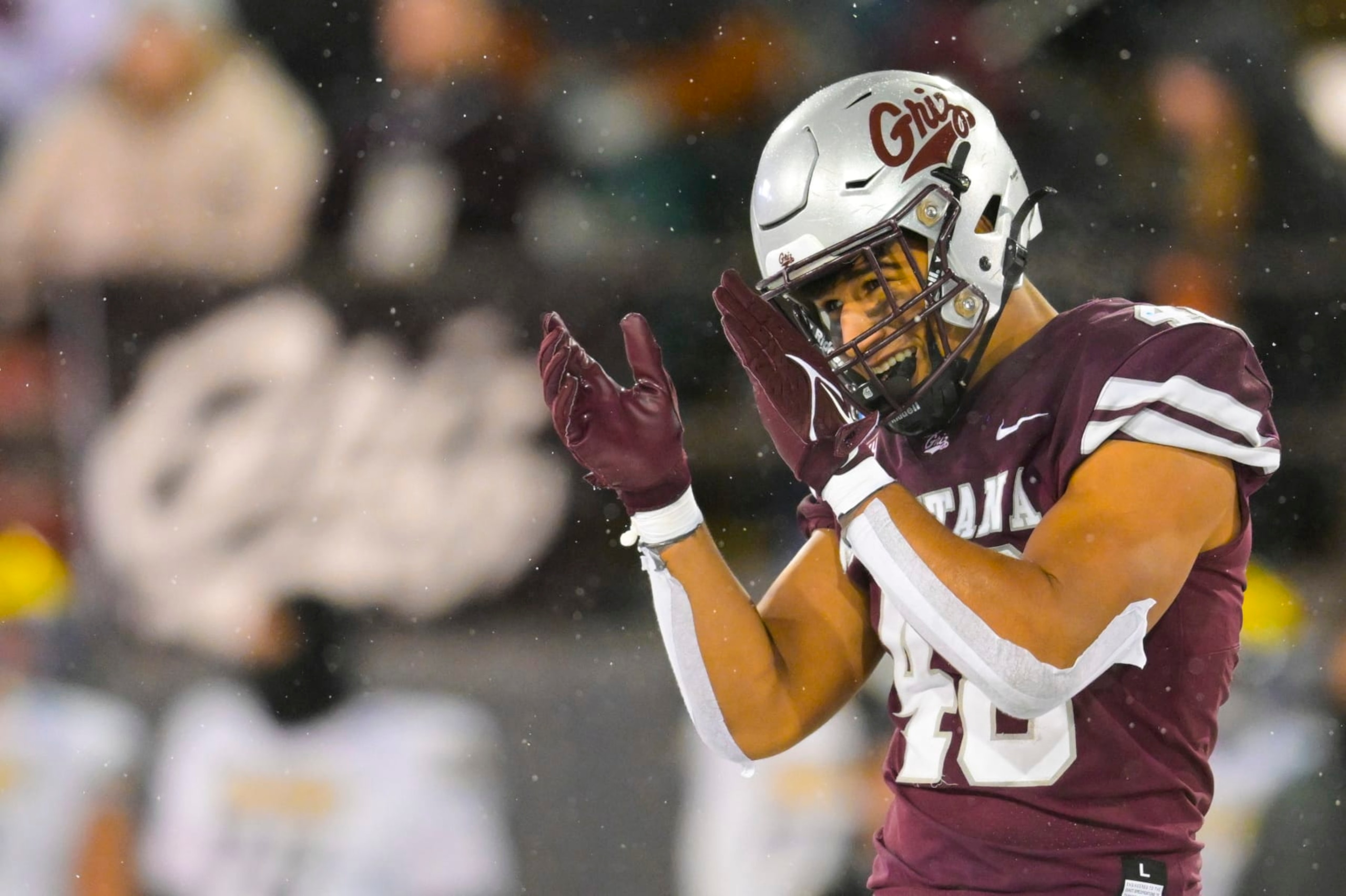 MISSOULA, MONTANA - DECEMBER 2 : Hayden Harris #48 of the Montana Grizzlies reacts to a third down stop during the second quarter against the Delaware Fightinโ Blue Hens at Washington-Grizzly Stadium on December 2, 2023 in Missoula, Montana. (Photo by Tommy Martino/University of Montana/Getty Images) MISSOULA, MONTANA - DECEMBER 2 : Hayden Harris #48 of the Montana Grizzlies reacts to a third down stop during the second quarter against the Delaware Fightinโ Blue Hens at Washington-Grizzly Stadium on December 2, 2023 in Missoula, Montana. (Photo by Tommy Martino/University of Montana/Getty Images)