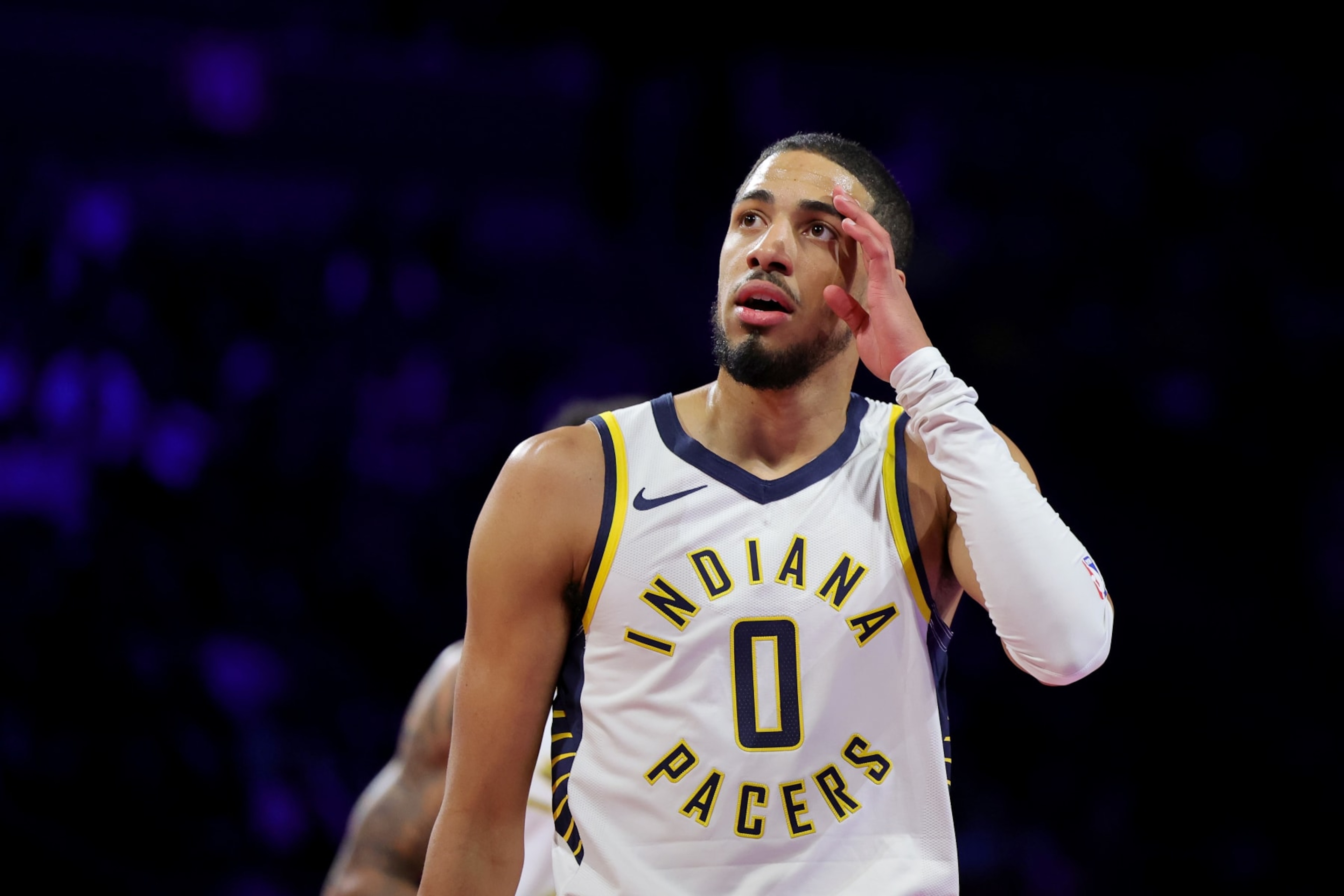 LAS VEGAS, NEVADA - DECEMBER 09: Tyrese Haliburton #0 of the Indiana Pacers reacts against the Los Angeles Lakers during the first quarter in the championship game of the inaugural NBA In-Season Tournament at T-Mobile Arena on December 09, 2023 in Las Vegas, Nevada. NOTE TO USER: User expressly acknowledges and agrees that, by downloading and or using this photograph, User is consenting to the terms and conditions of the Getty Images License Agreement. (Photo by Ethan Miller/Getty Images) LAS VEGAS, NEVADA - DECEMBER 09: Tyrese Haliburton #0 of the Indiana Pacers reacts against the Los Angeles Lakers during the first quarter in the championship game of the inaugural NBA In-Season Tournament at T-Mobile Arena on December 09, 2023 in Las Vegas, Nevada. NOTE TO USER: User expressly acknowledges and agrees that, by downloading and or using this photograph, User is consenting to the terms and conditions of the Getty Images License Agreement. (Photo by Ethan Miller/Getty Images)