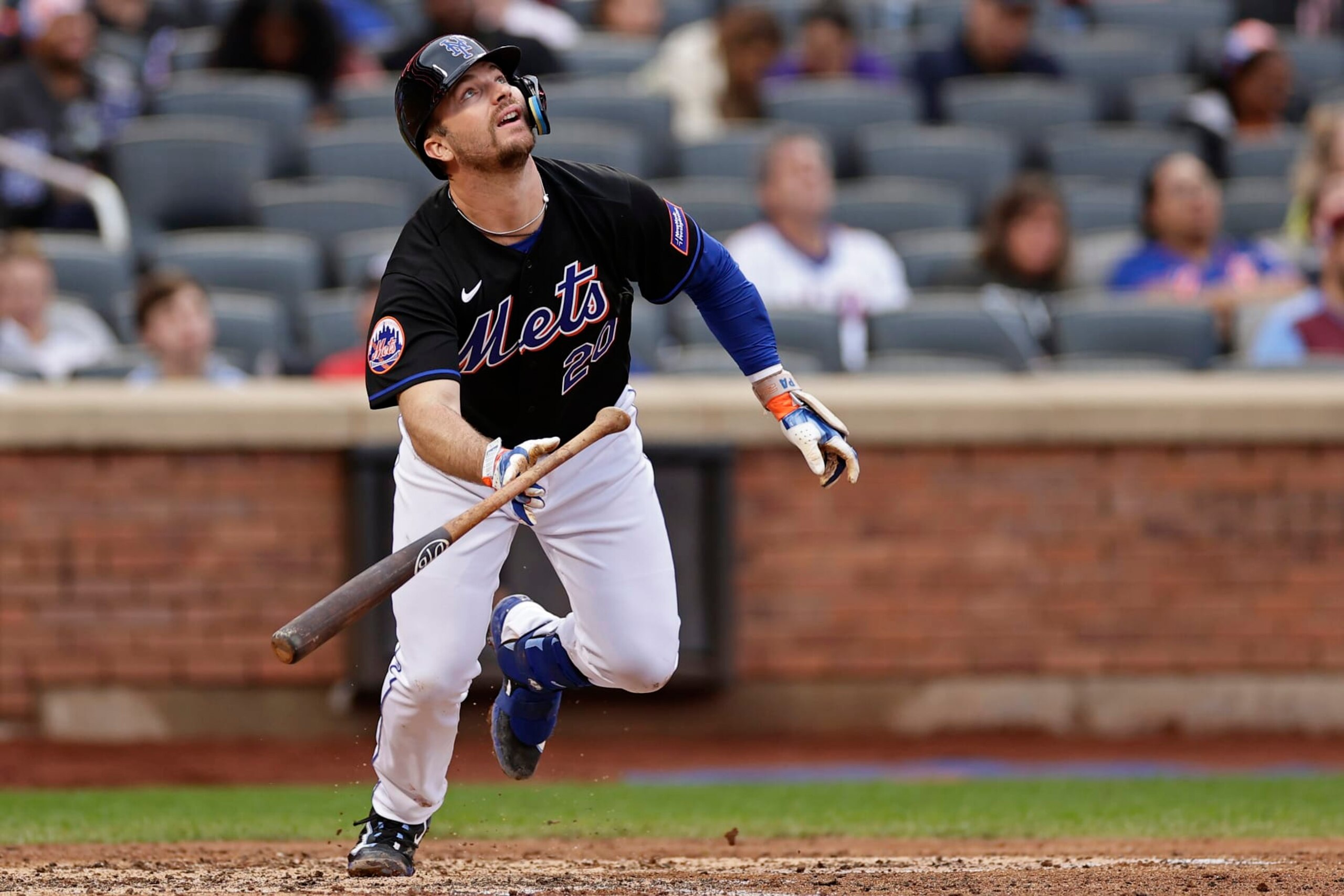 NEW YORK, NY - SEPTEMBER 30: Pete Alonso #20 of the New York Mets in action against the Philadelphia Phillies during the fifth inning of the first game of a doubleheader at Citi Field on September 30, 2023 in New York City. (Photo by Adam Hunger/Getty Images)
