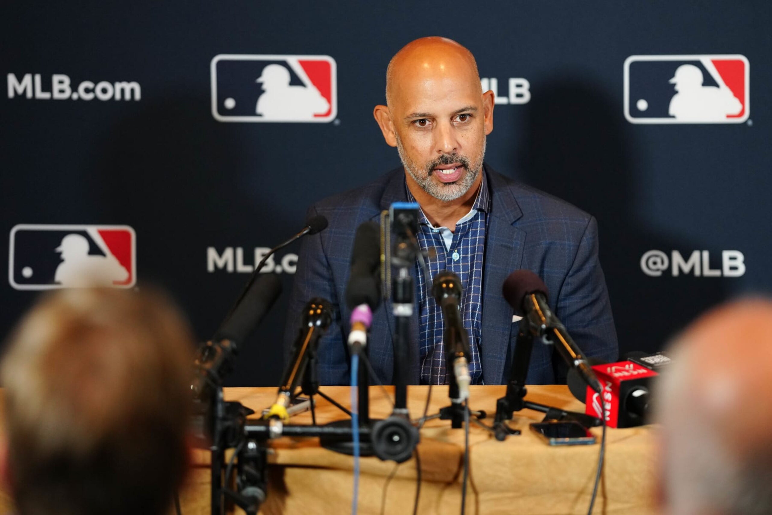 NASHVILLE, TN - DECEMBER 05: Manager Alex Cora of the Boston Red Sox speaks during the Manager Media Availability at the 2023 MLB Winter Meetings at Gaylord Opryland Resort & Convention Center on Tuesday, December 5, 2023 in Nashville, Tennessee. (Photo by Daniel Shirey/MLB Photos via Getty Images) NASHVILLE, TN - DECEMBER 05: Manager Alex Cora of the Boston Red Sox speaks during the Manager Media Availability at the 2023 MLB Winter Meetings at Gaylord Opryland Resort & Convention Center on Tuesday, December 5, 2023 in Nashville, Tennessee. (Photo by Daniel Shirey/MLB Photos via Getty Images)