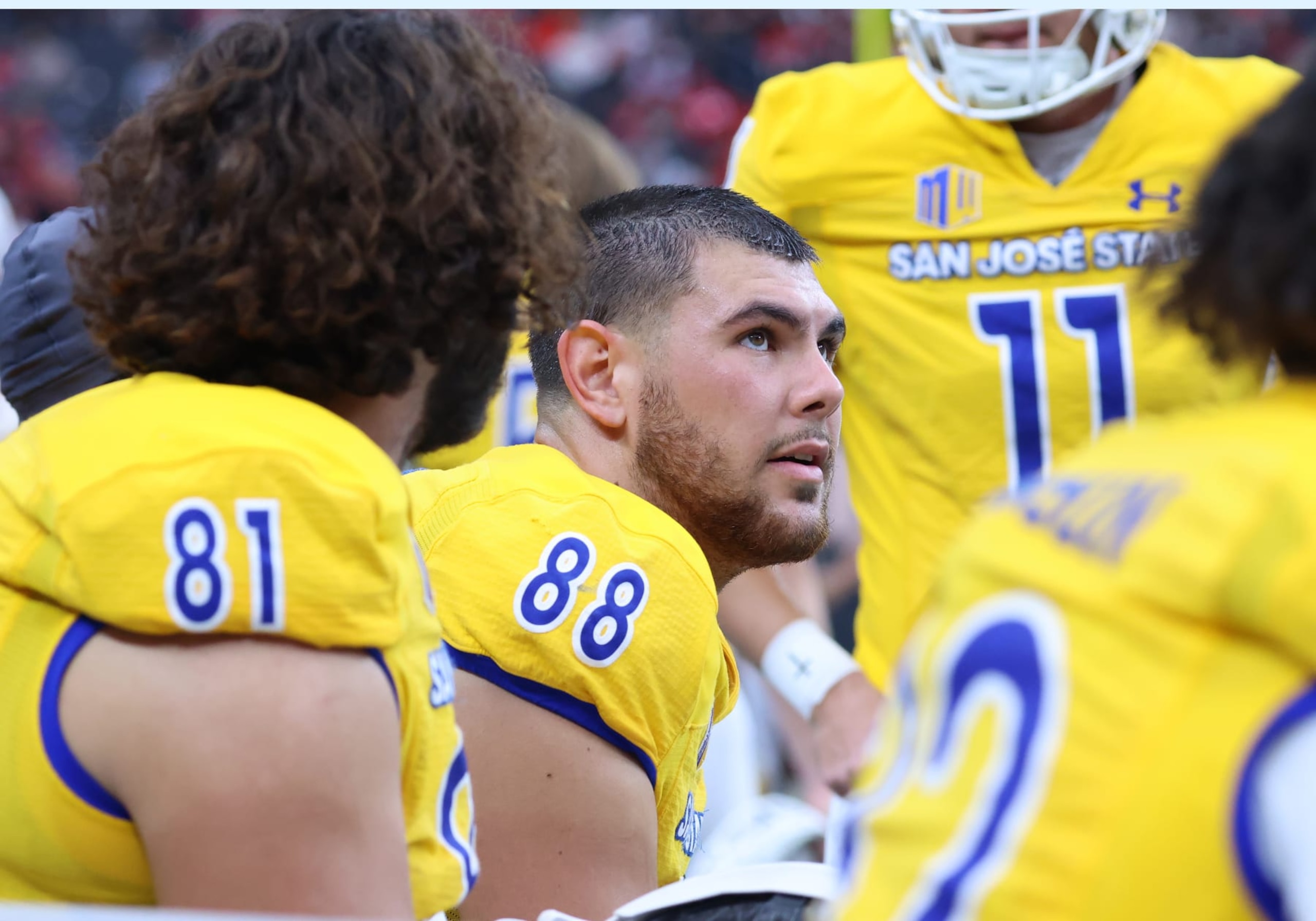 LAS VEGAS, NV - NOVEMBER 25: San Jose State Spartans tight end Sam Olson (88) looks on during a game between the San Jose Spartans and the UNLV Rebels Saturday, Nov. 25, 2023, at Allegiant Stadium in Las Vegas, Nevada. (Photo by Marc Sanchez/Icon Sportswire via Getty Images)