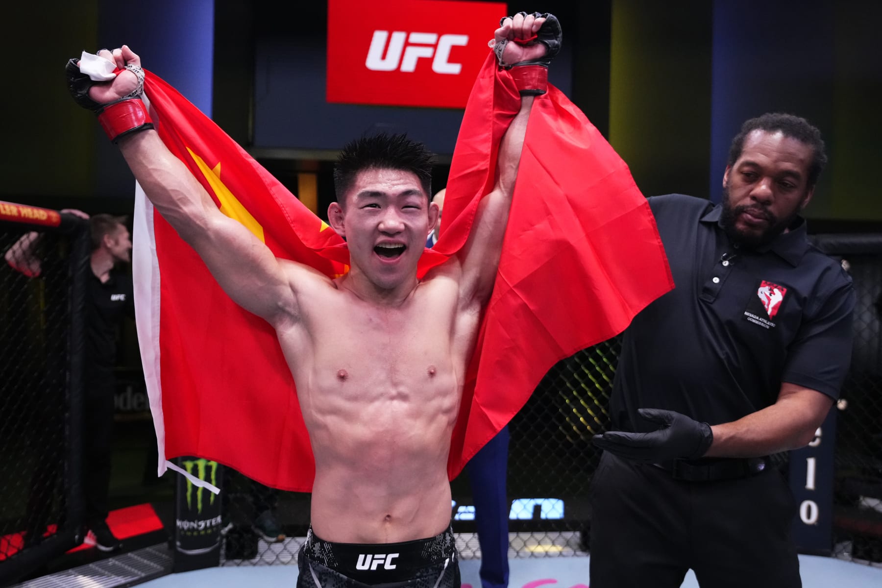 Song Yadong of China reacts after his victory against Chris Gutierrez